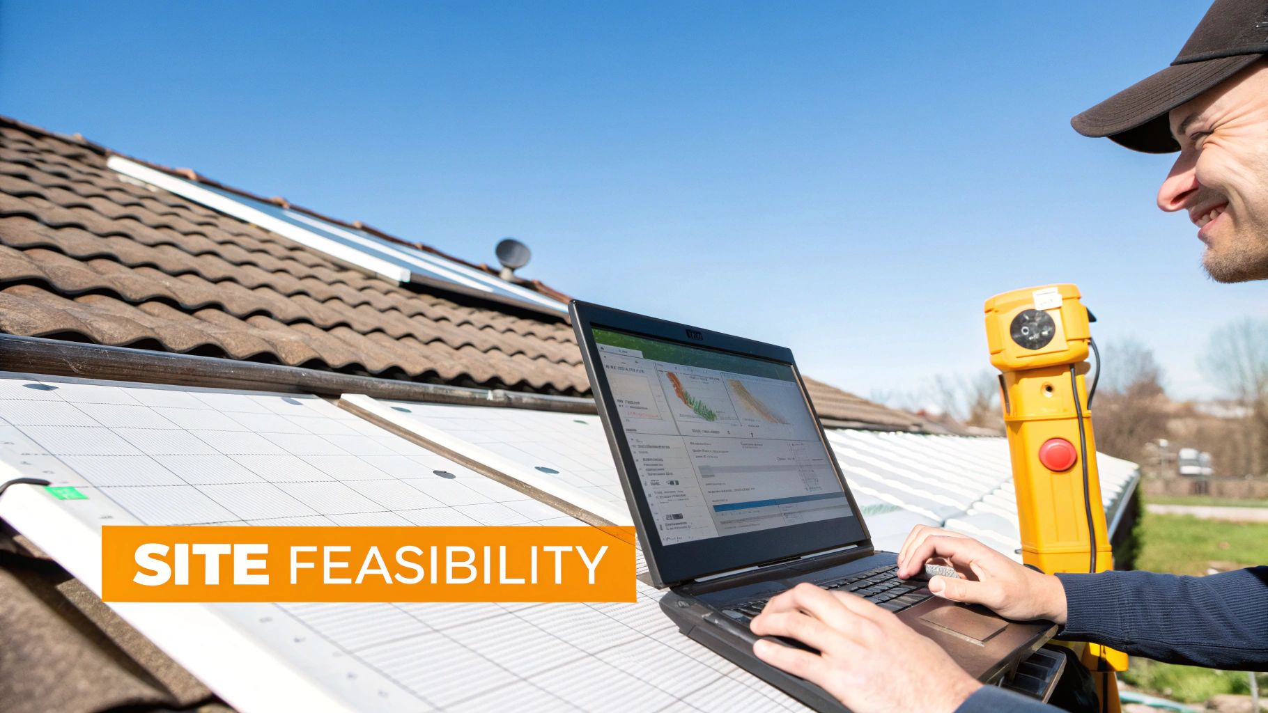 Architects reviewing blueprints for a renewable energy project