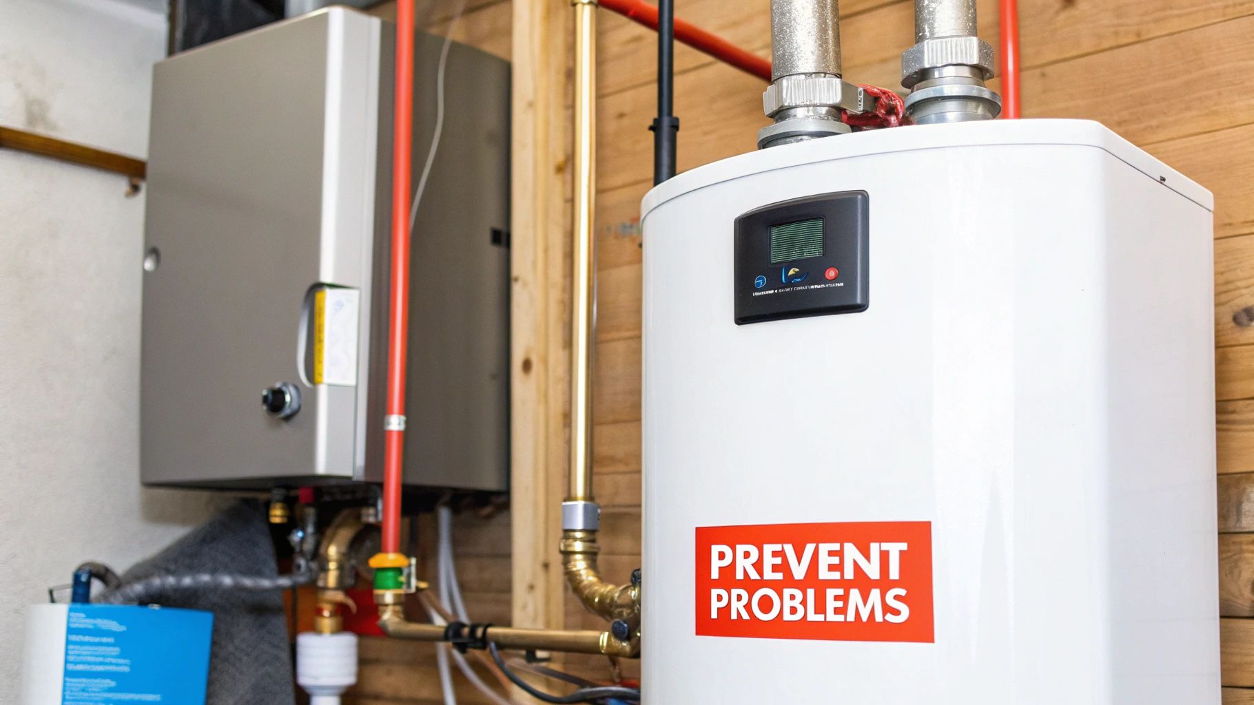 Your Essential Guide to Annual Boiler Servicing 3 A boiler with a pressure gauge and surrounding pipes.