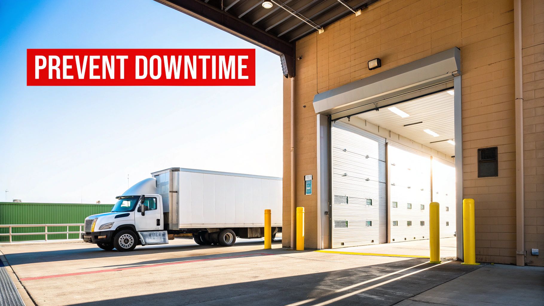 A large commercial overhead door in a well-lit industrial facility, highlighting its importance in daily operations.