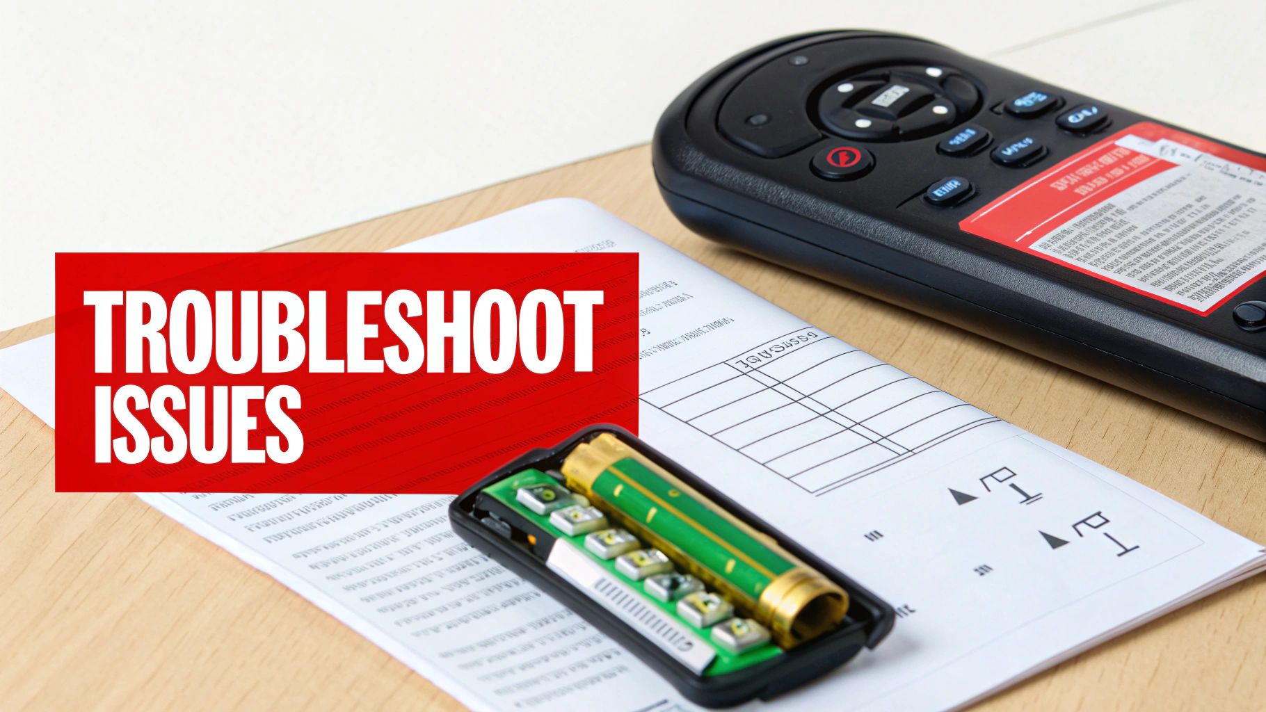 A technician inspecting the logic board of a garage door opener.