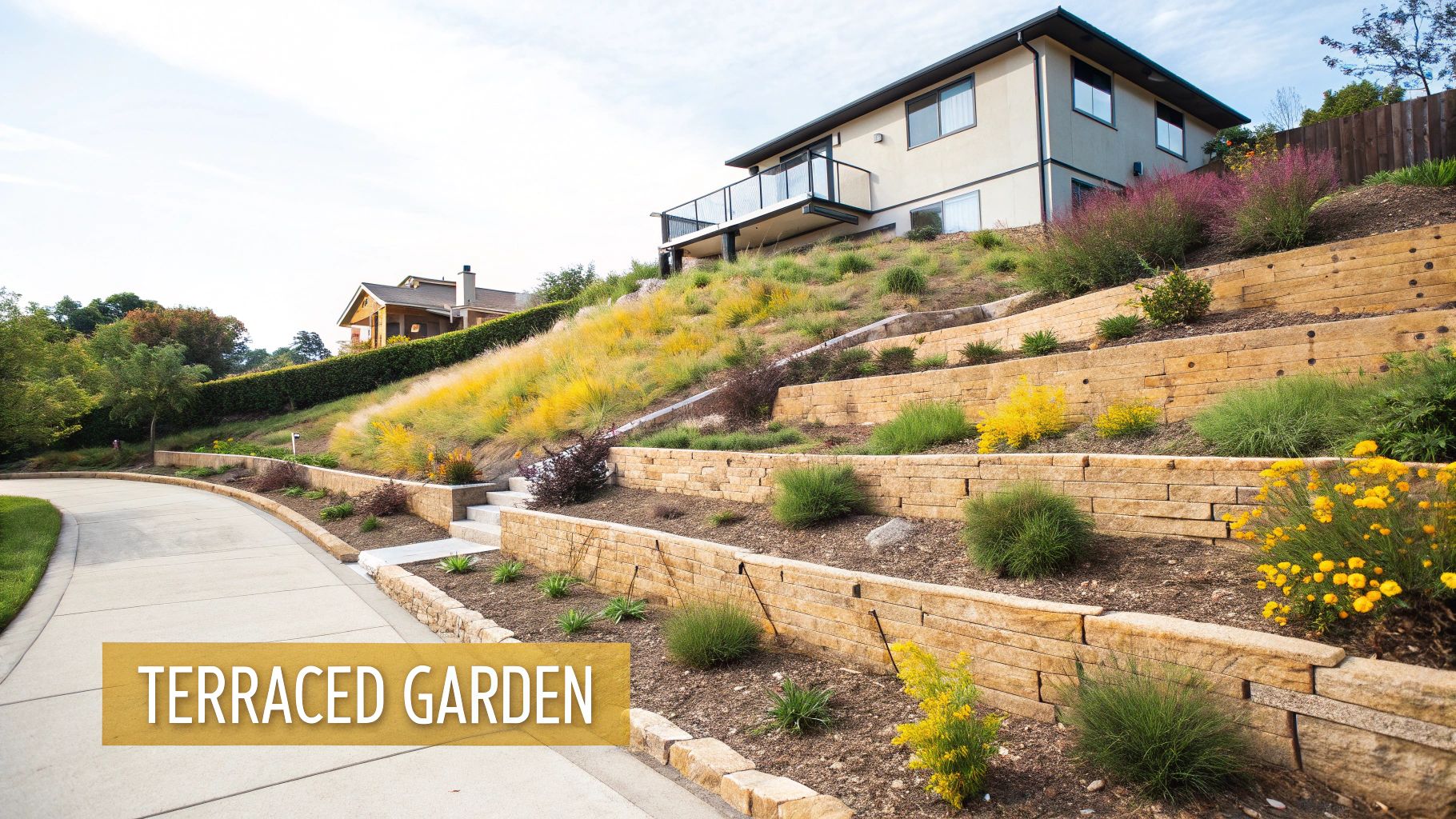 Terraced Retaining Walls with Native Plantings