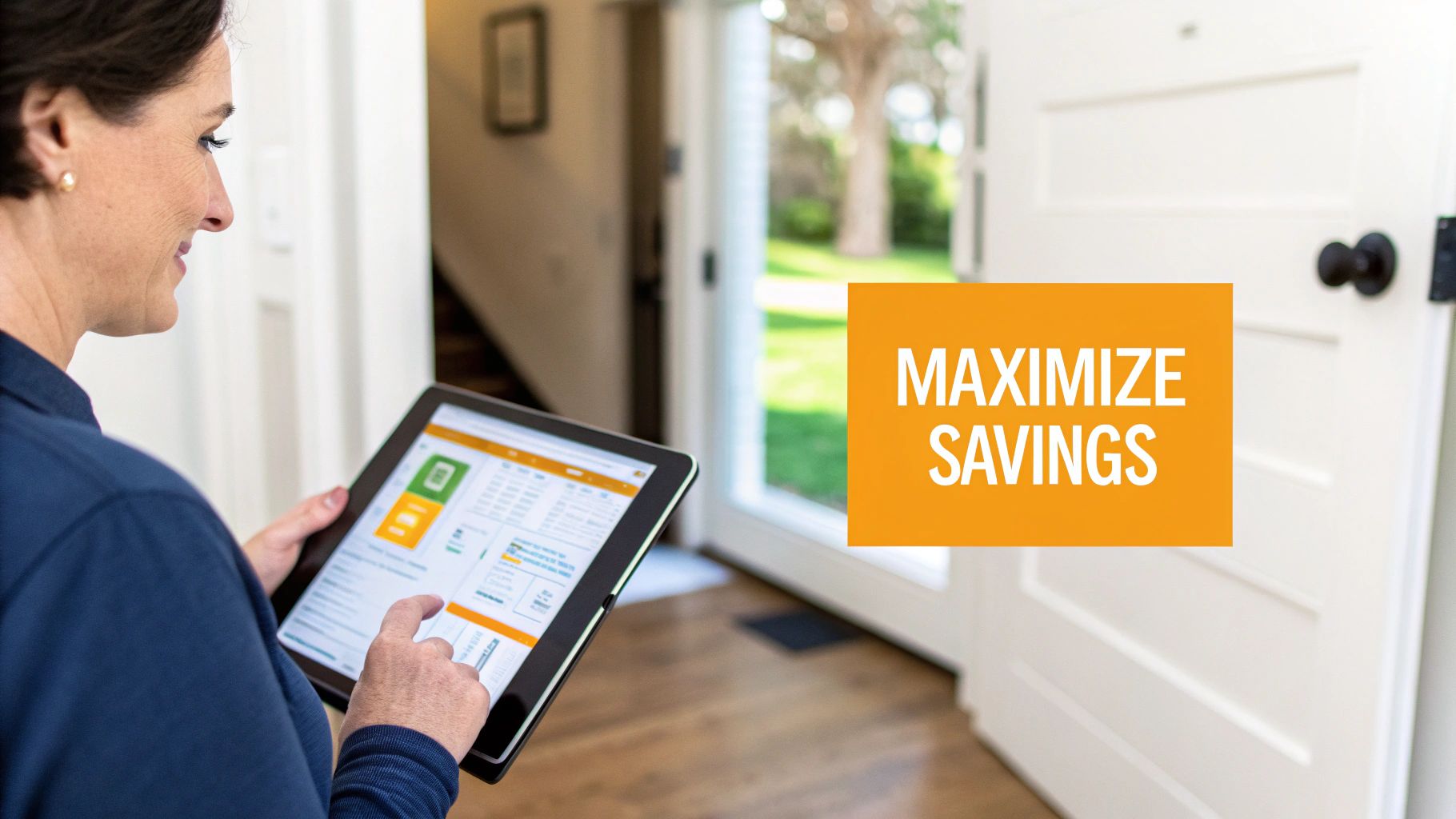 A calculator and pen resting on documents that detail solar energy savings.
