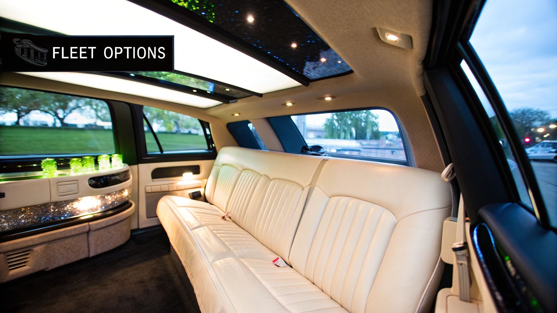 A stylish limousine parked in front of a beautiful vineyard setting.