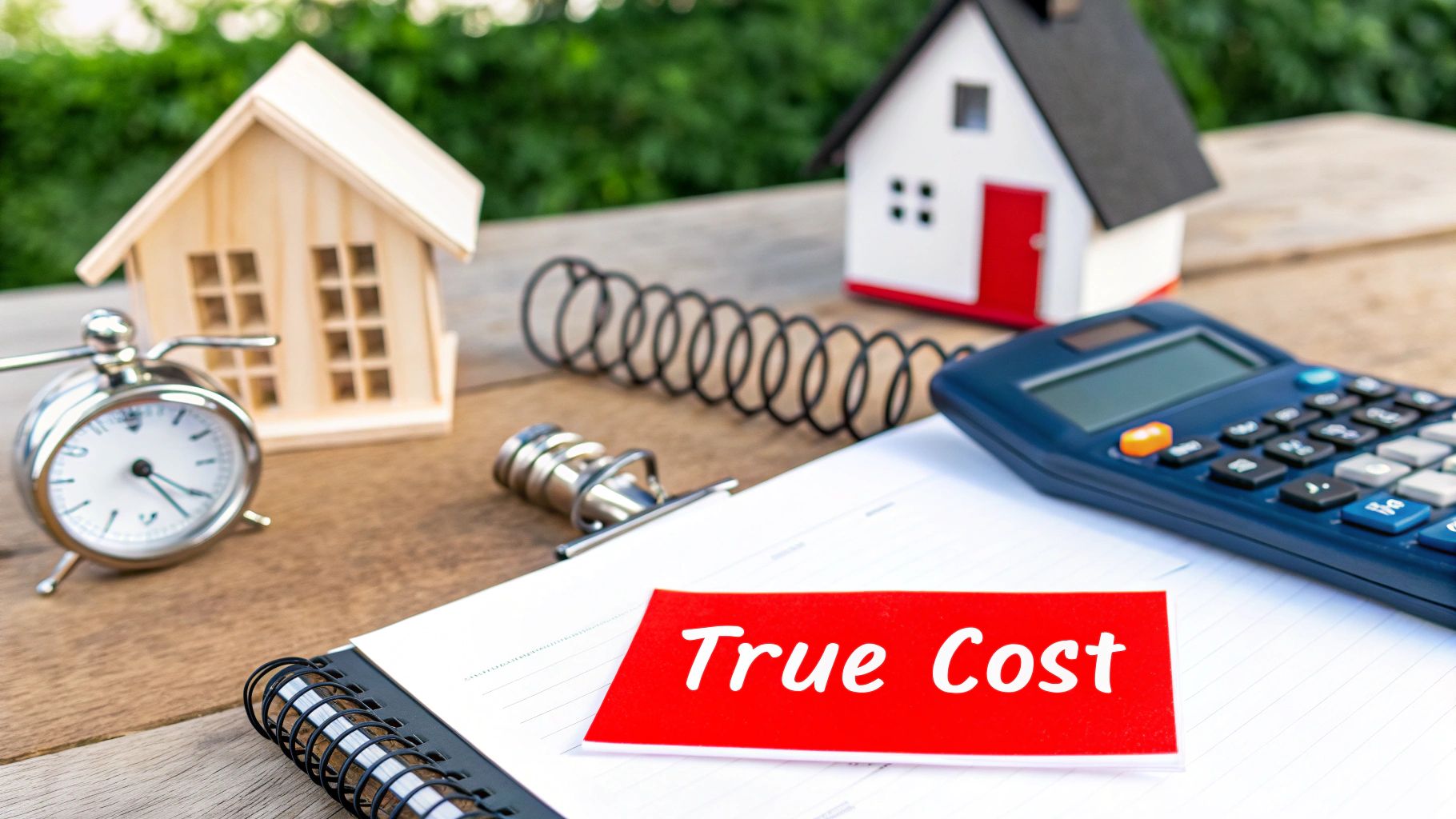 A technician performing a cost analysis on a tablet with a garage door in the background.