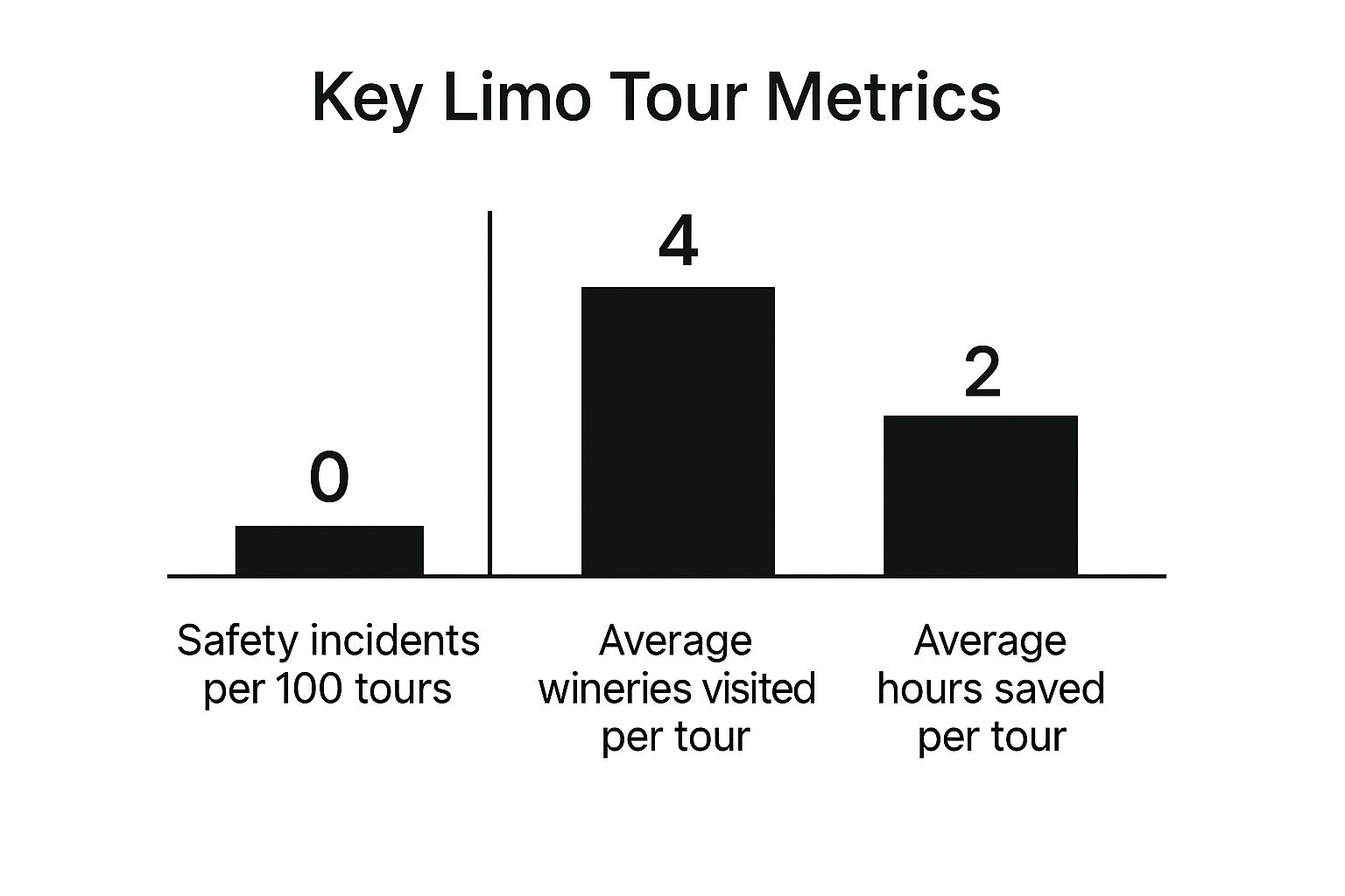 Infographic showing that with a limo tour, there are 0 safety incidents, an average of 4 wineries are visited, and 2 hours are saved.