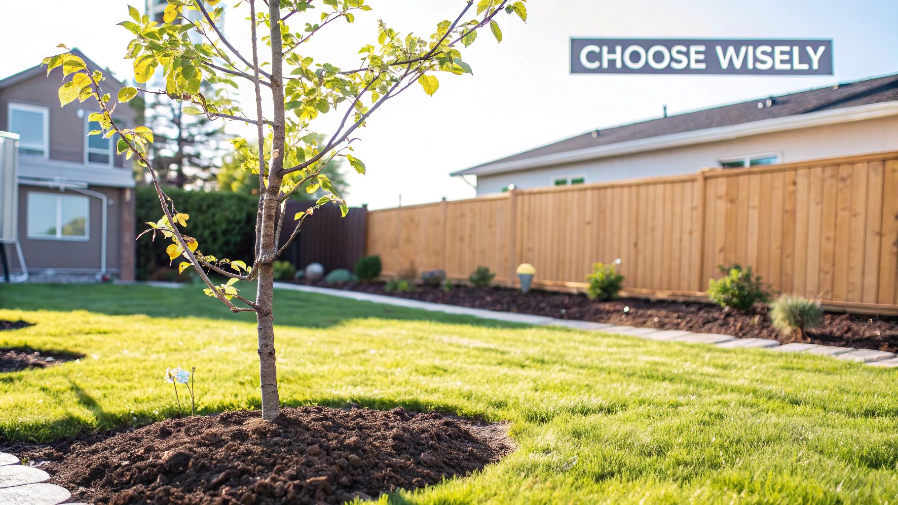 A professional landscaper selecting a healthy tree from a nursery.