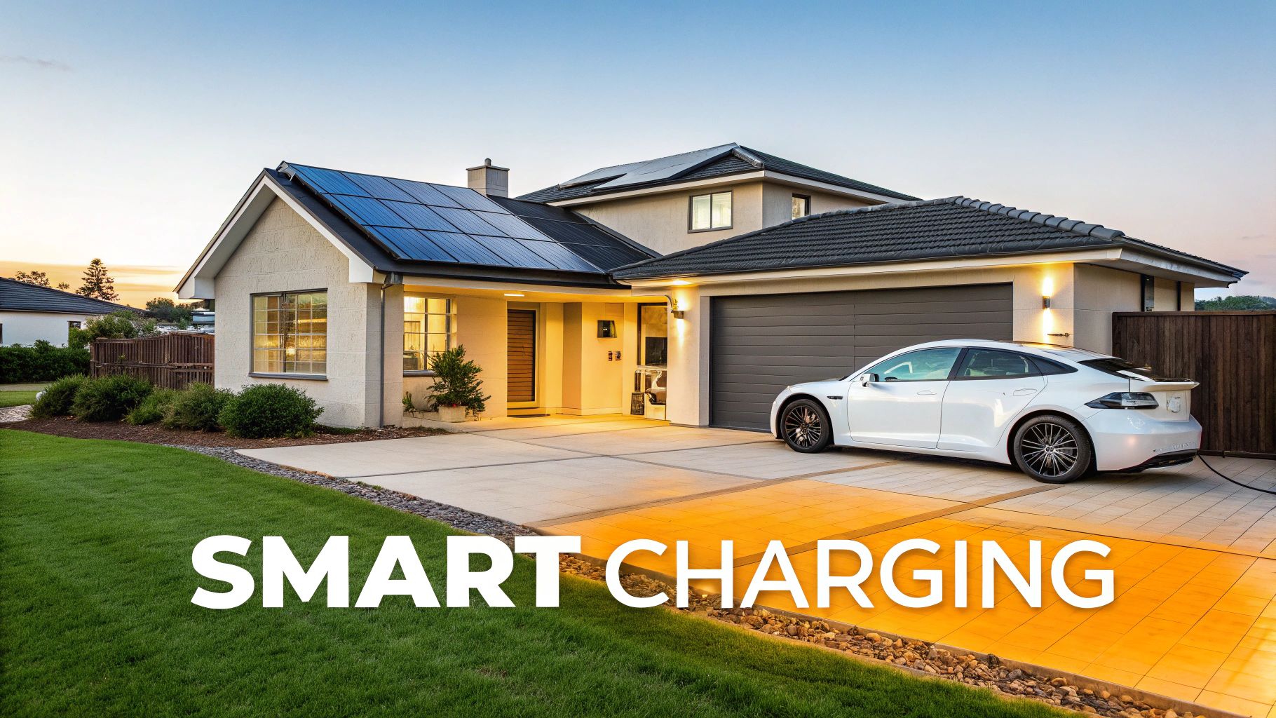 A Tesla Powerwall battery storage unit mounted in a garage next to a smart electrical panel.