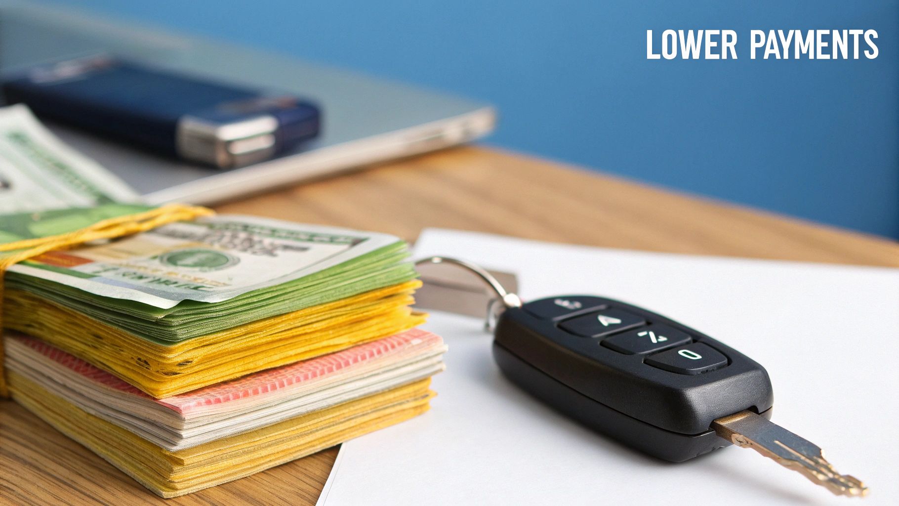 Two people shaking hands over a car leasing agreement