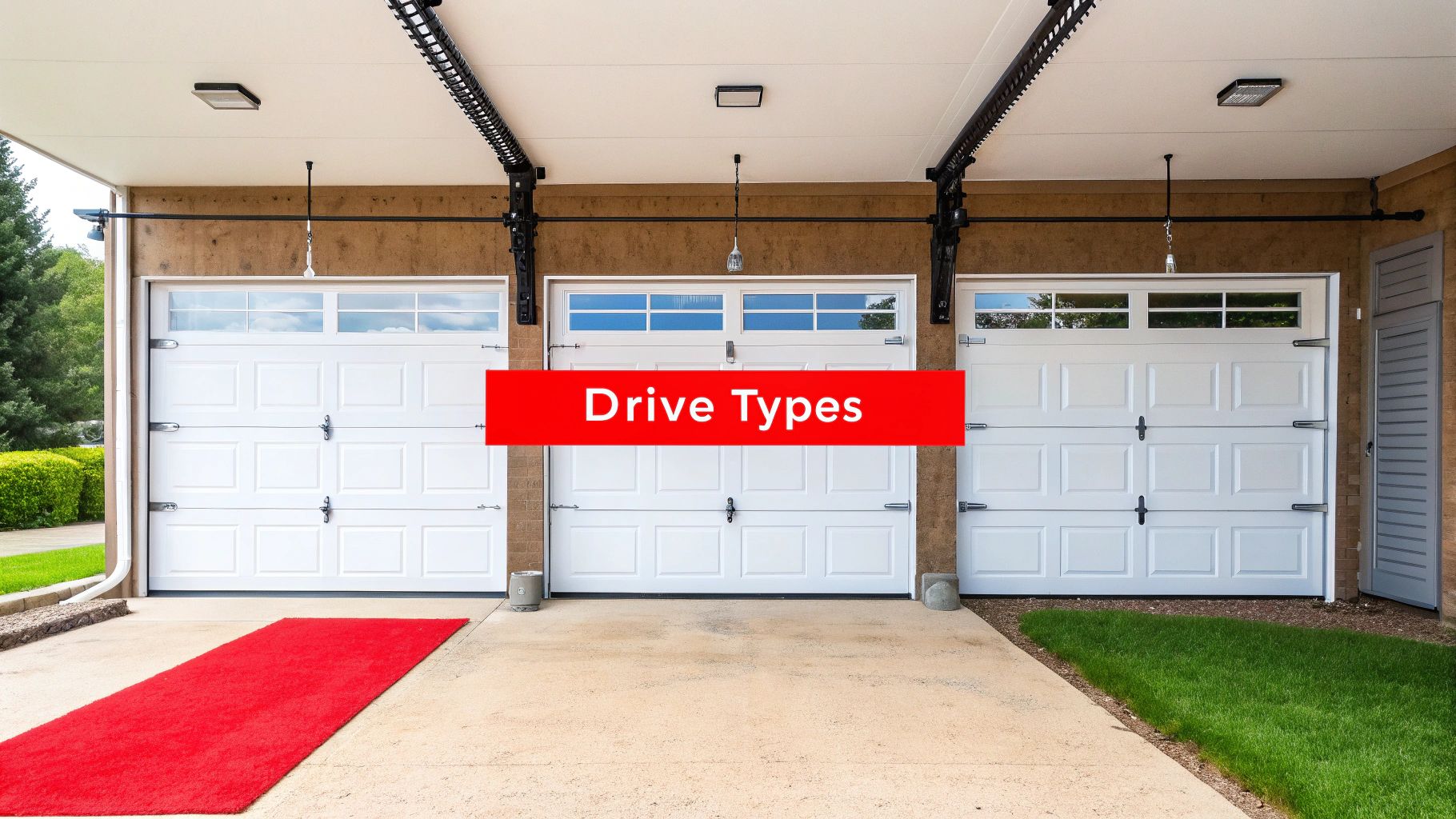 Three different types of overhead garage door openers displayed side-by-side