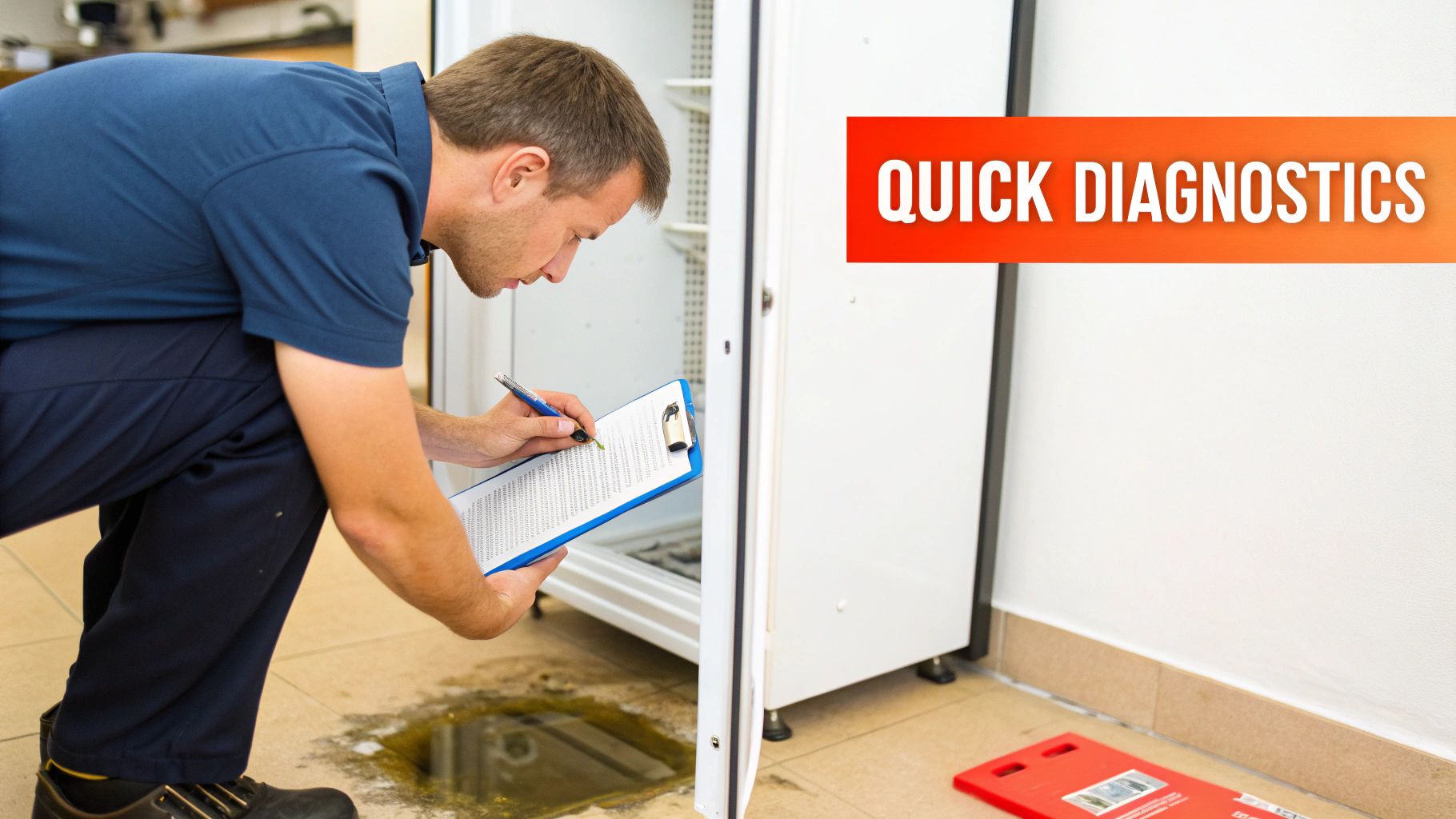 A large walk-in fridge unit in a commercial setting, representing the starting point for diagnostics.