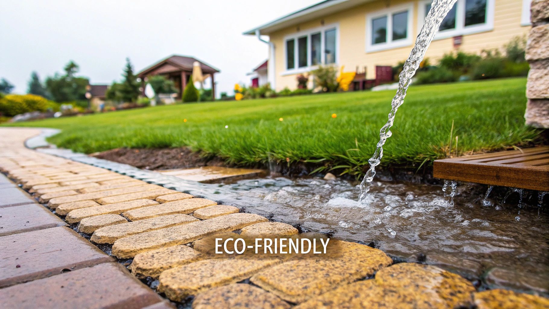 A selection of permeable interlocking concrete pavers with different colors and textures.