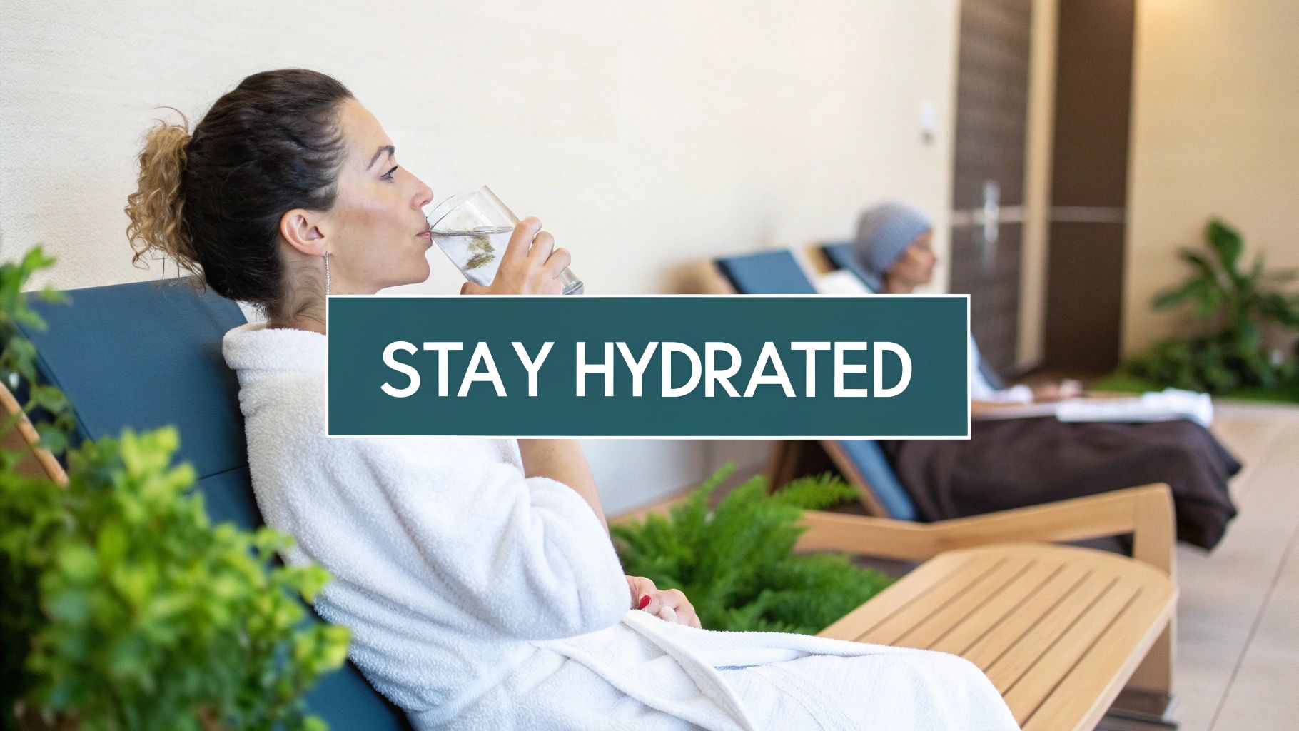 A woman relaxing in a tranquil salt cave, eyes closed.
