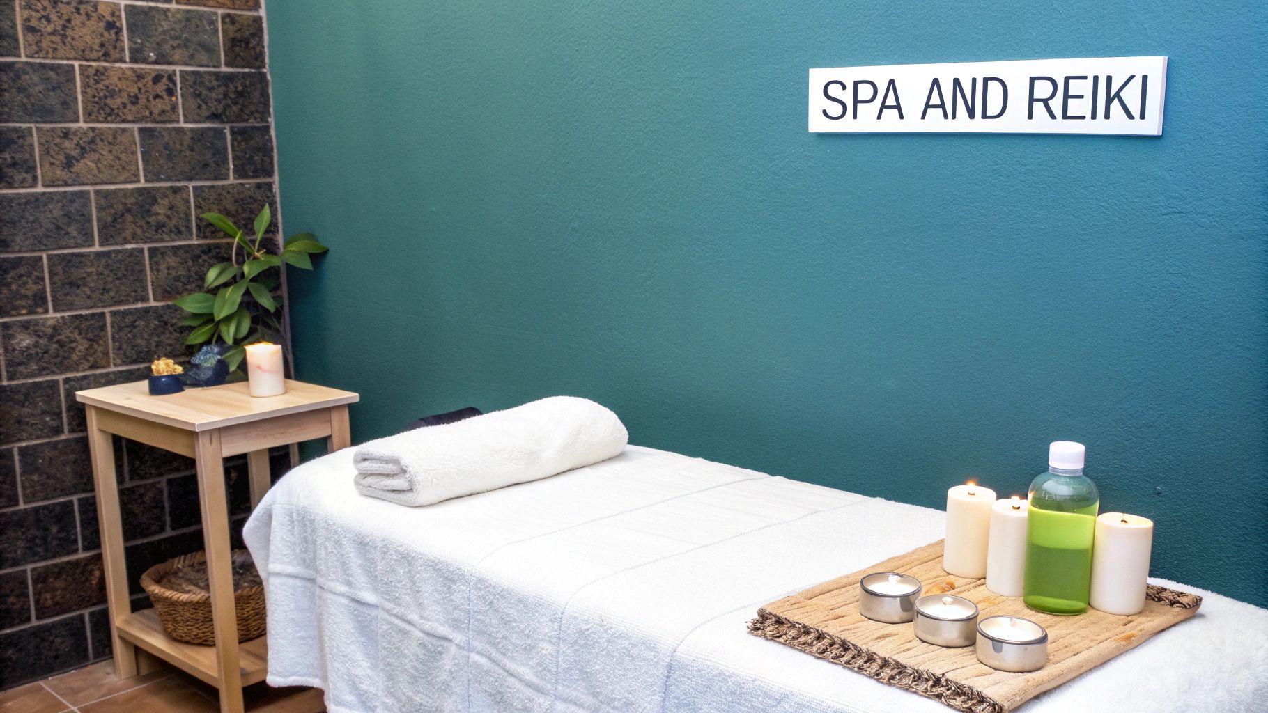A serene spa room with a massage table ready for a combined treatment.