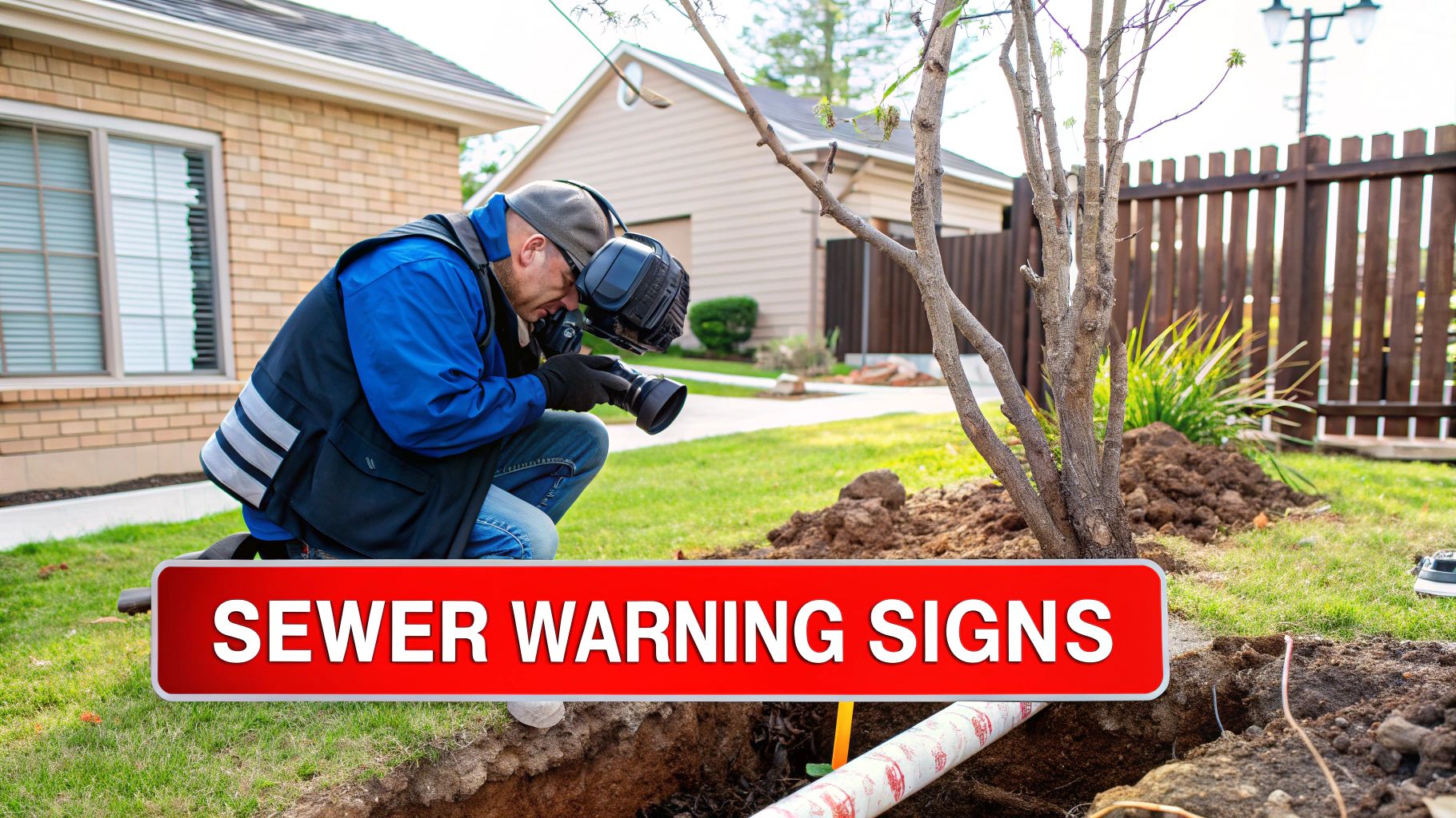 Close-up of a damaged sewer pipe being inspected underground