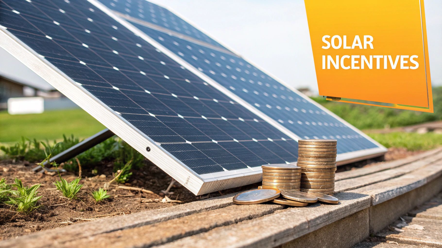 A smiling homeowner standing in front of their house with a new solar panel array on the roof.