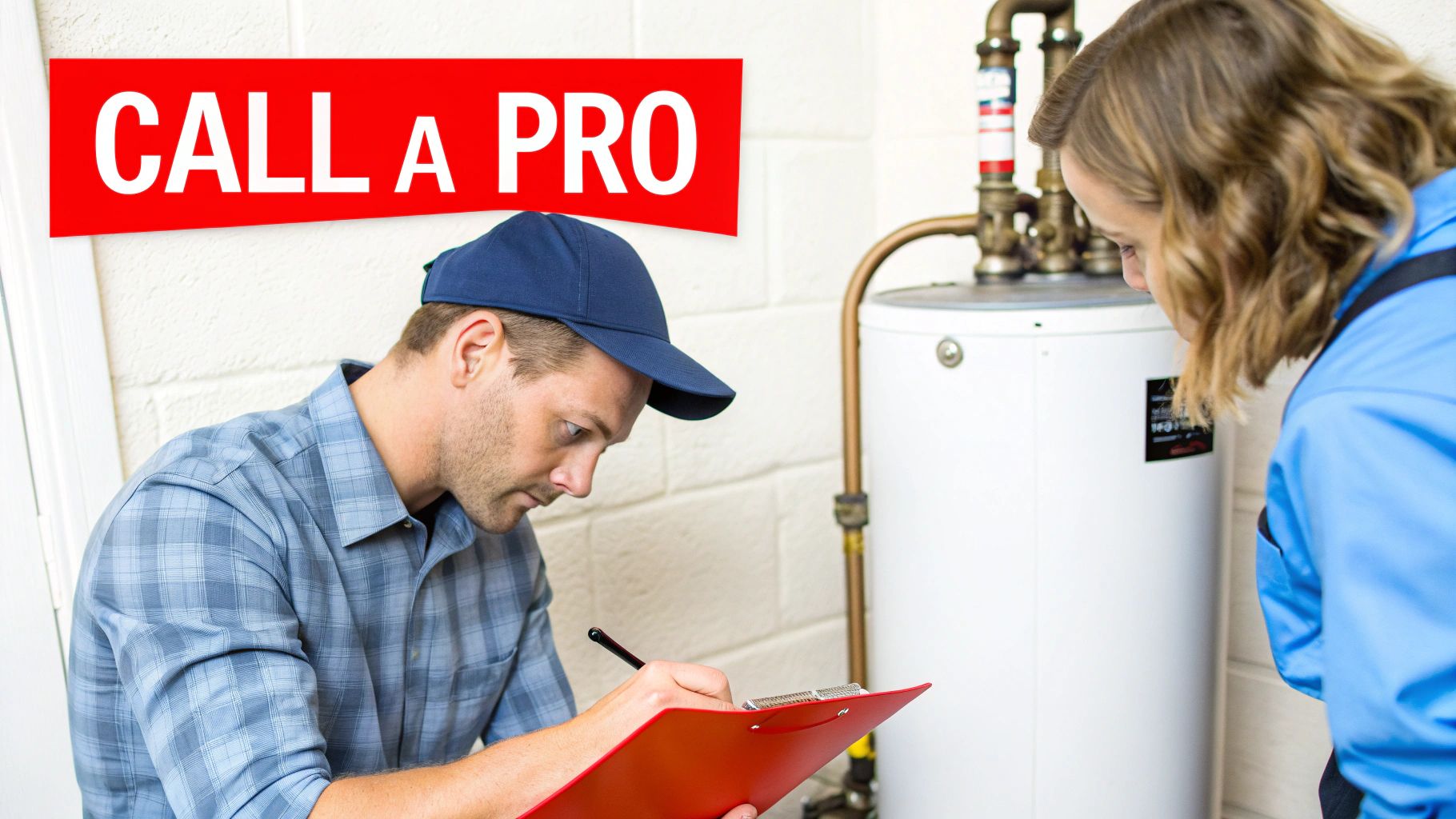 A professional plumber from Armor Hydro Jetting working on a water heater in an Oxnard home.