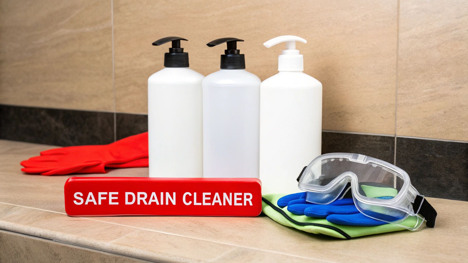 A person wearing yellow gloves and pouring drain cleaner into a bathtub drain