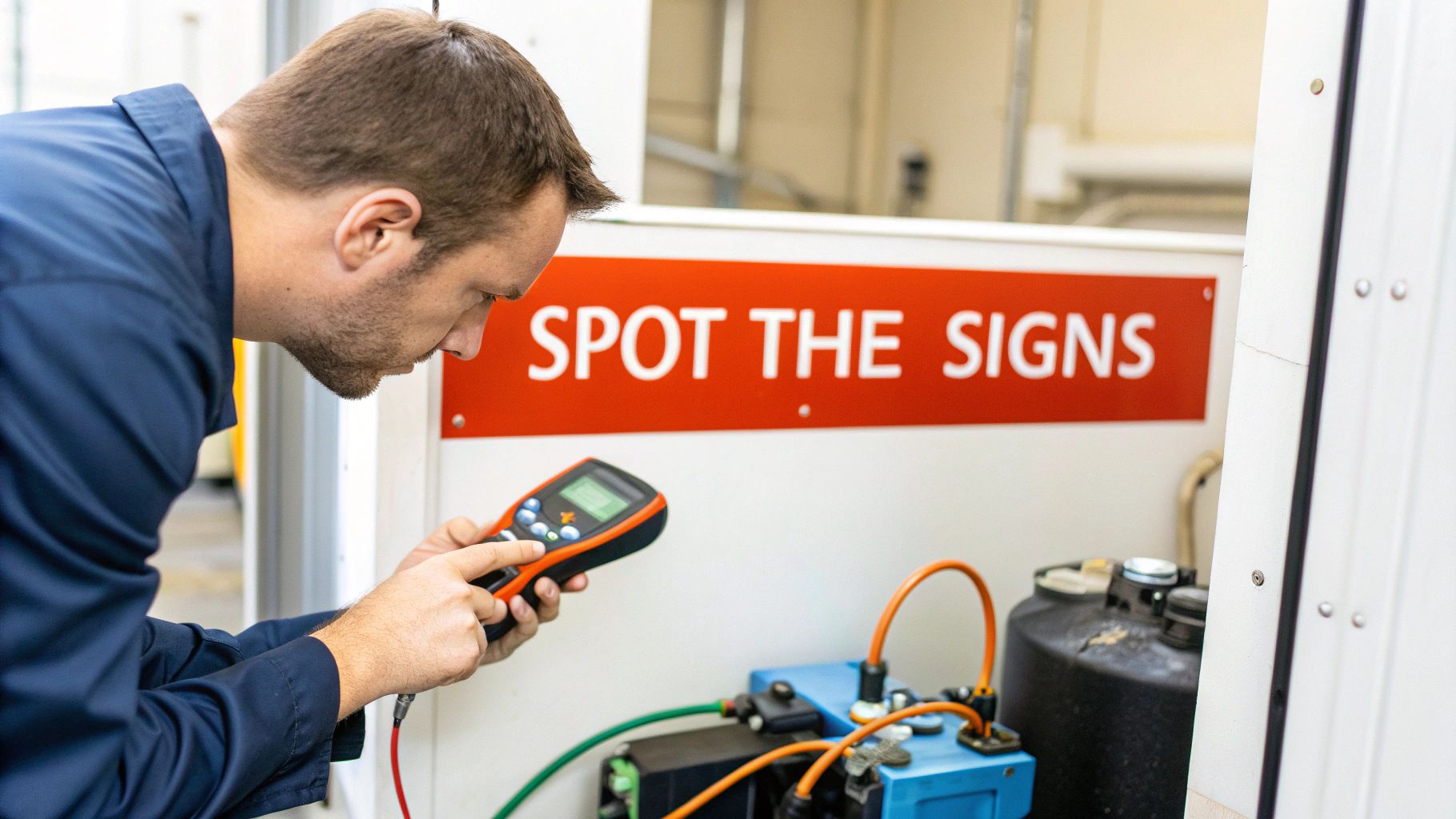 Stainless steel walk-in refrigeration unit with its door open, showing metal shelving inside.