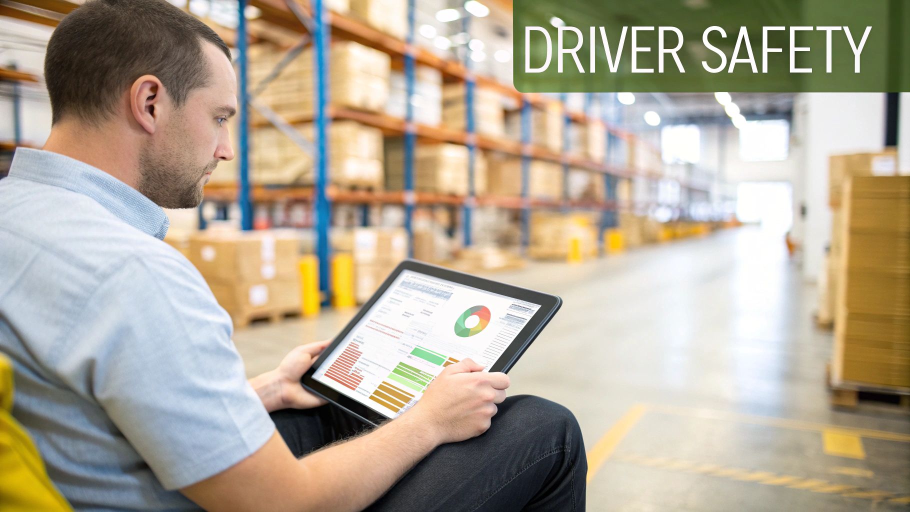An infographic illustrating key metrics for monitoring driver performance, such as safety scores and fuel efficiency.