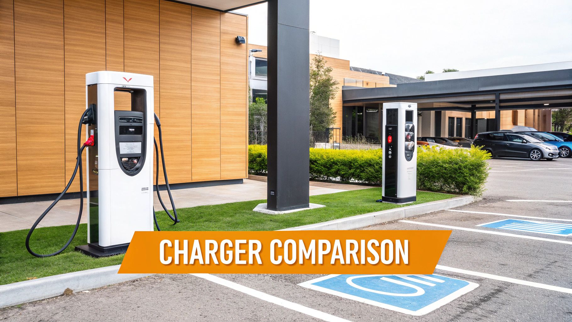 Close up of an EV charger being plugged into a car