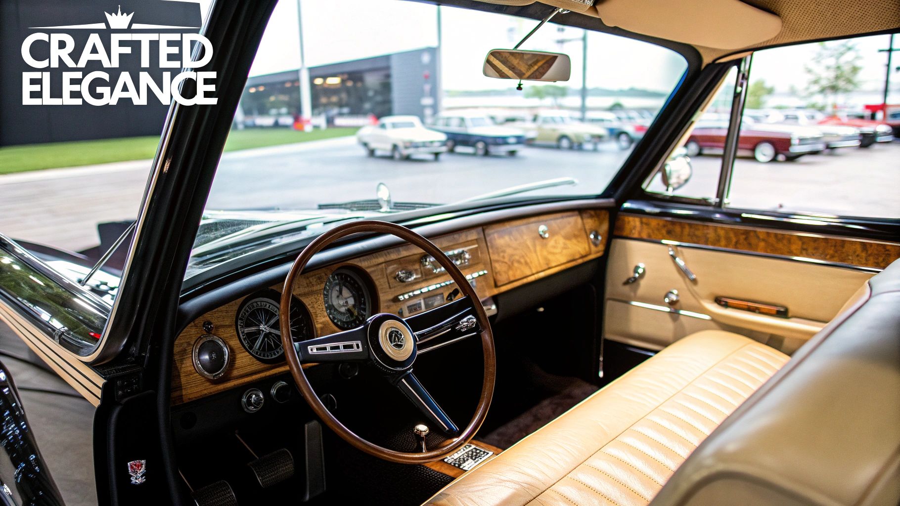 Your Guide to Limousine Classic Cars on Long Island 2 A stunning black and silver classic limousine from the golden age of automotive design, parked by a historic building.