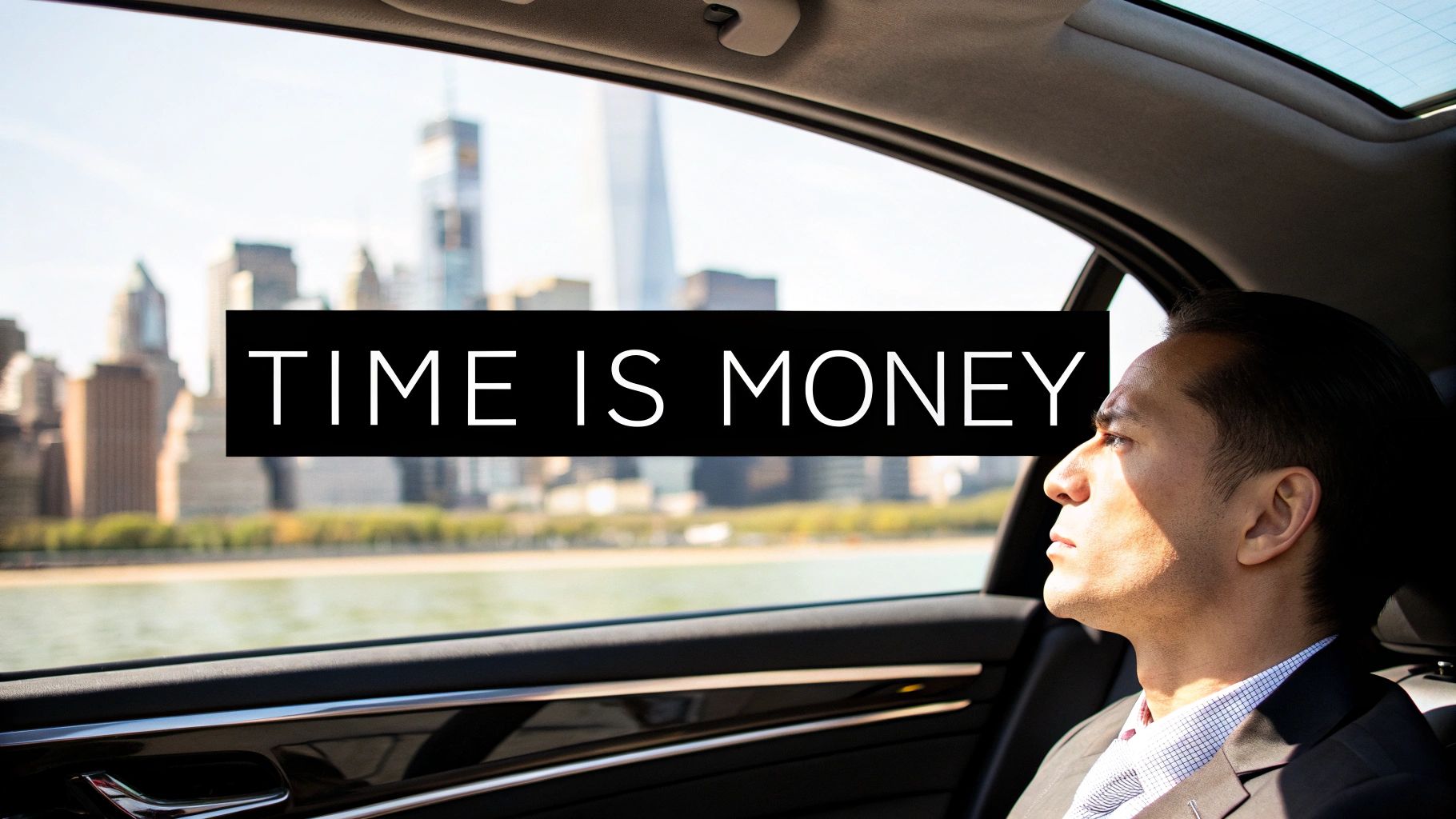 Professional chauffeur opening the door of a luxury black sedan for a corporate client.