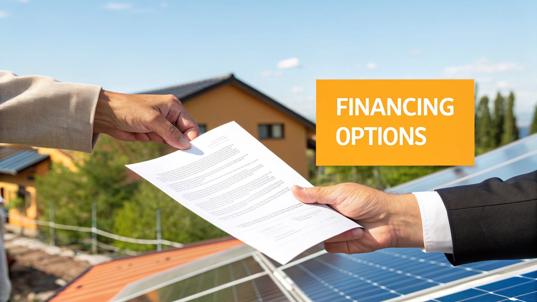 A business owner reviewing financing options for solar panels
