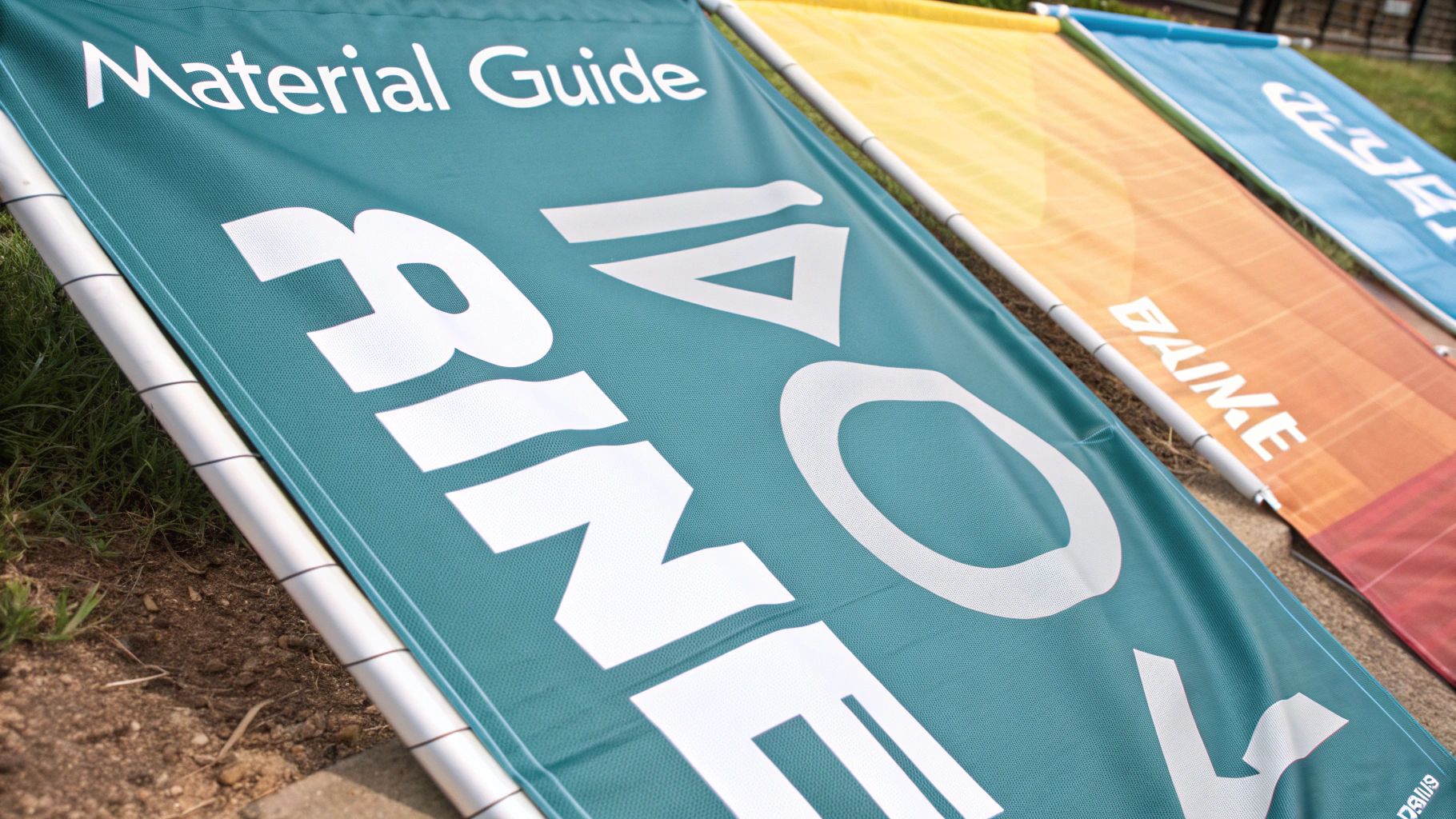 A visually striking and well-designed trade show display banner in a busy convention hall.