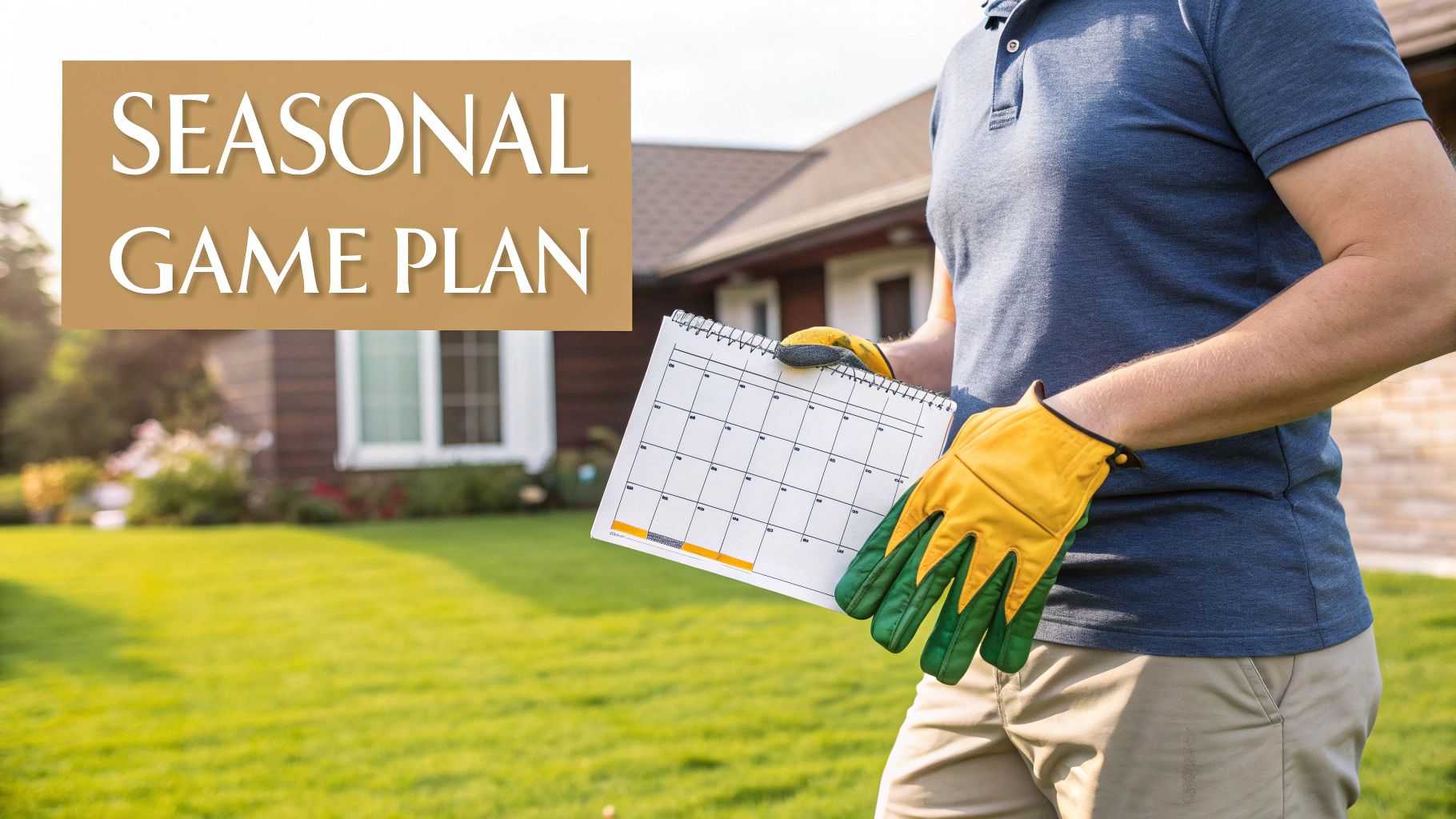 A calendar highlighting spring and fall as the best times for lawn care.