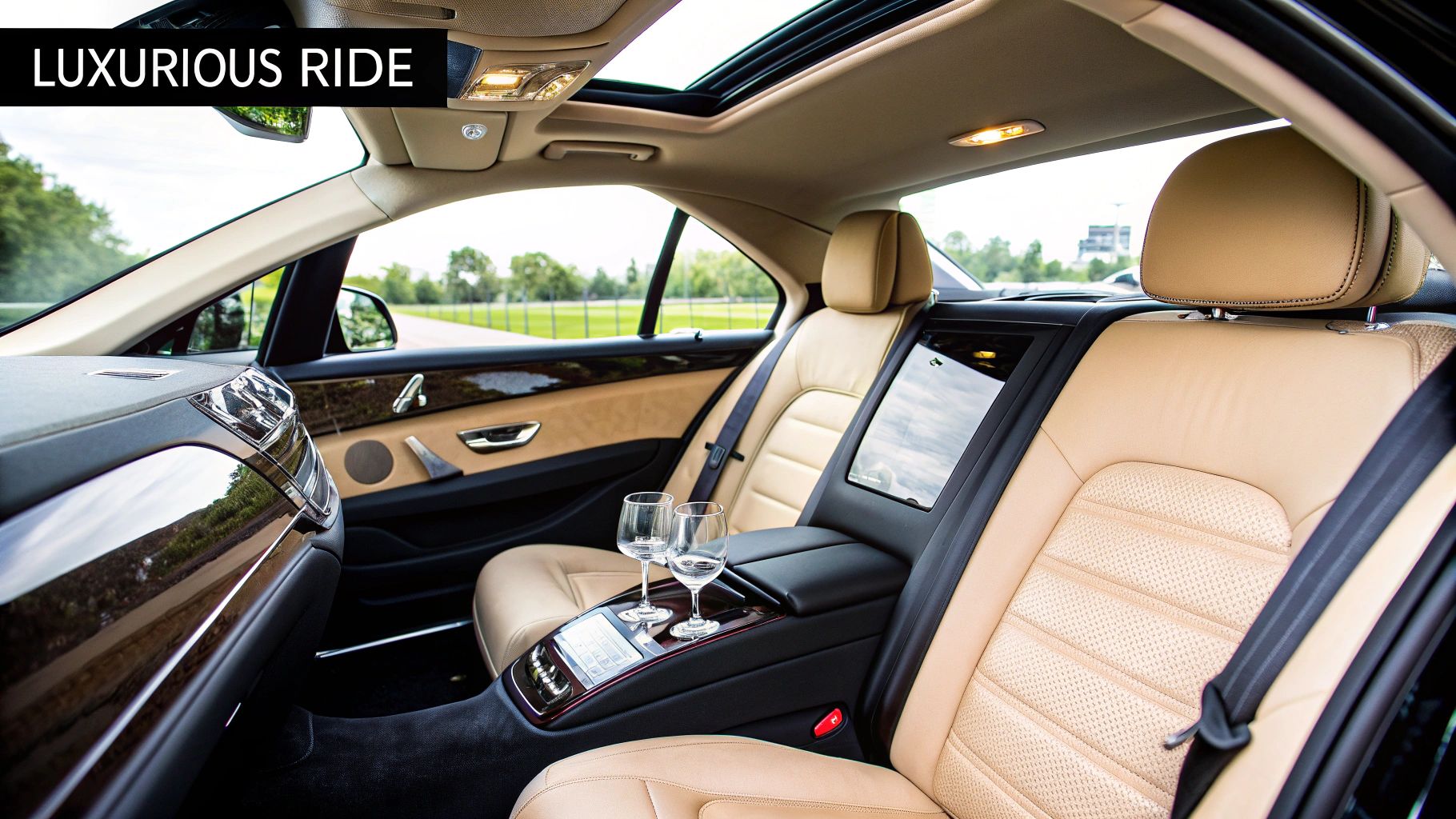 Your Guide to the Perfect Chauffeured Wine Tour on Long Island 3 A luxury black SUV parked in front of a beautiful Long Island vineyard.