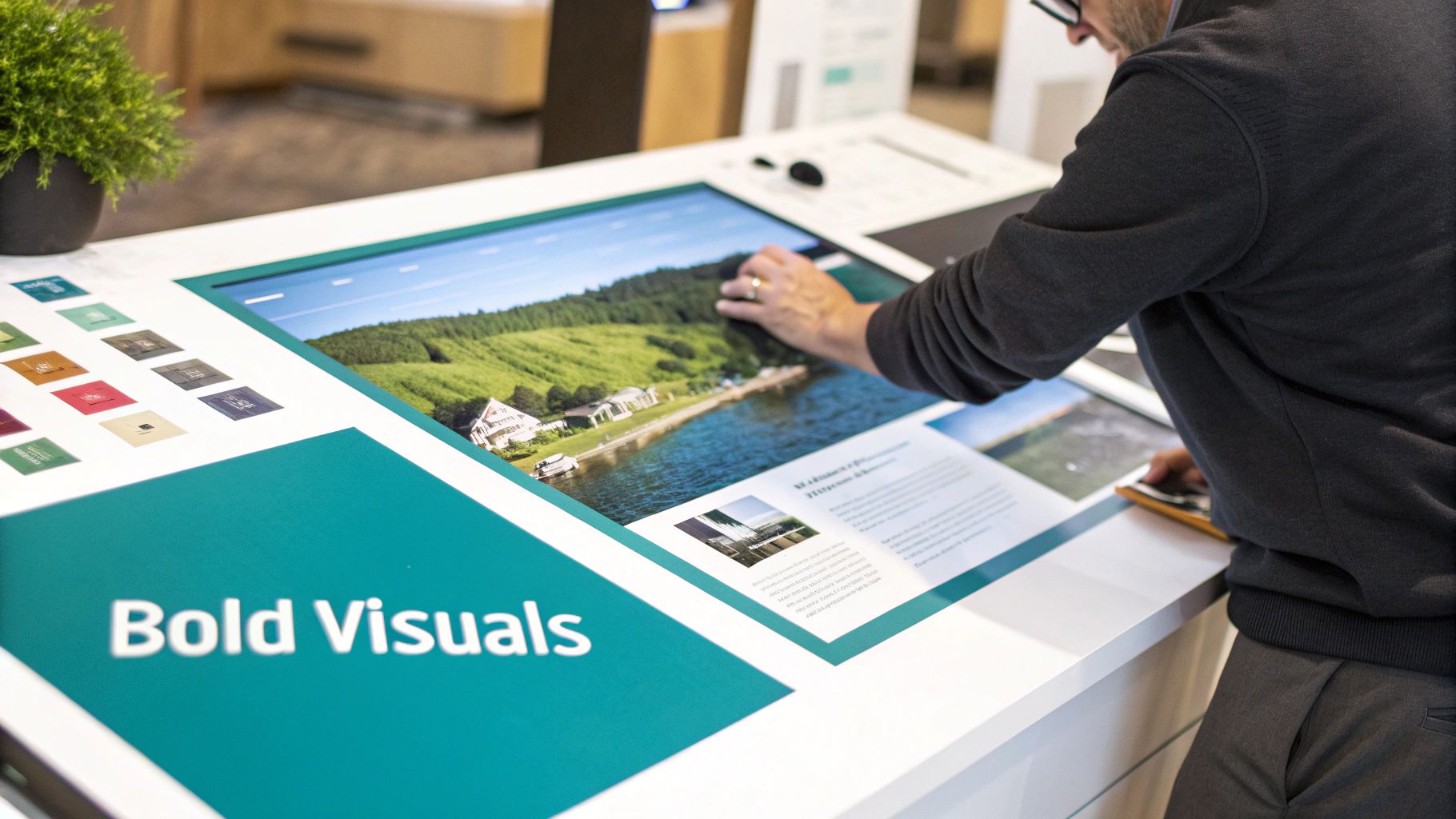 A visually appealing tabletop trade show display with bold graphics and clear messaging.