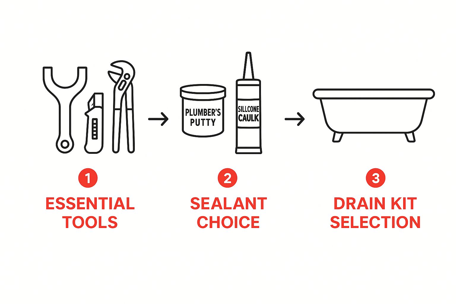 Infographic about how to fix a leaking bathtub drain