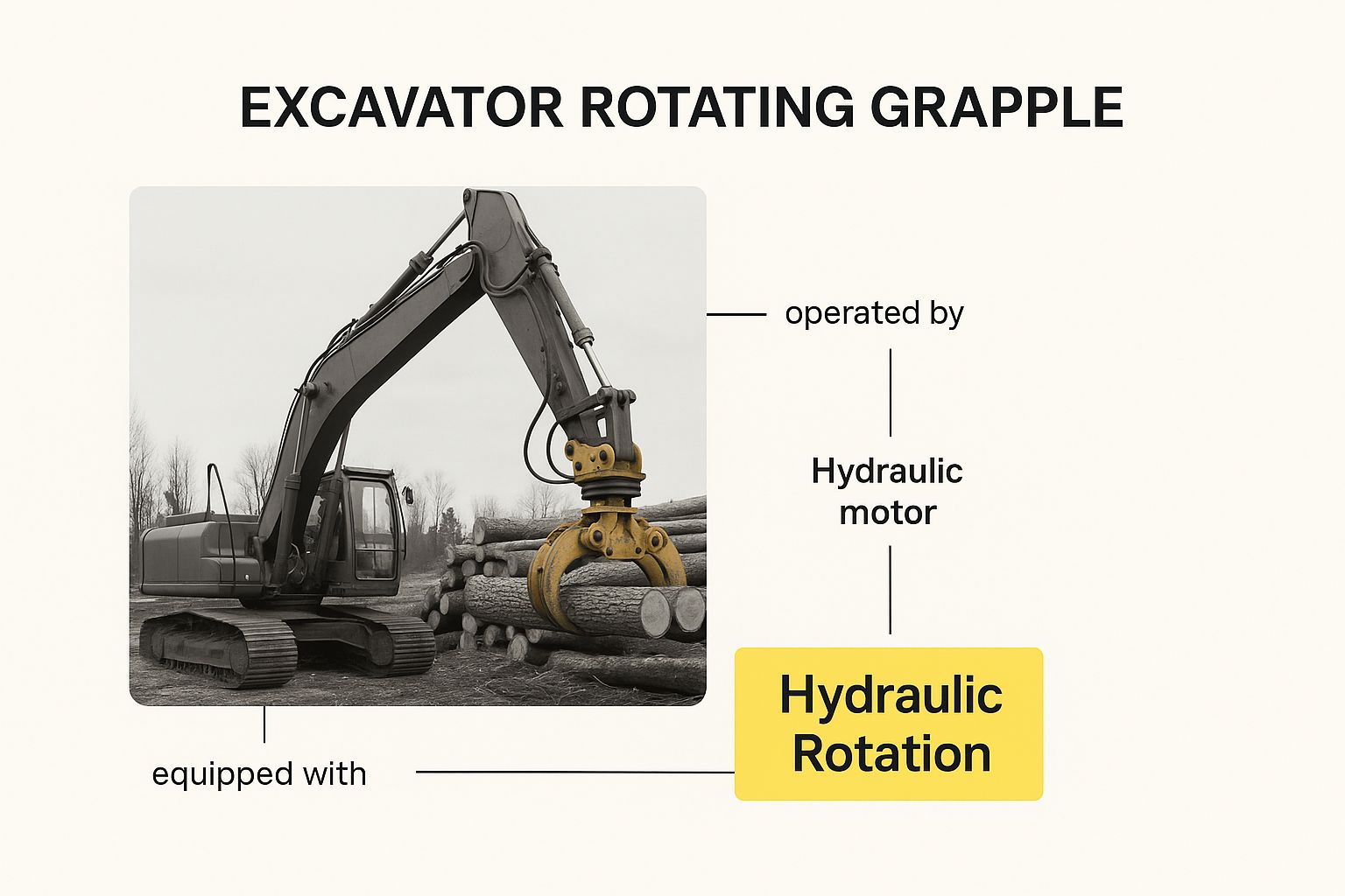 Infographic about excavator rotating grapple
