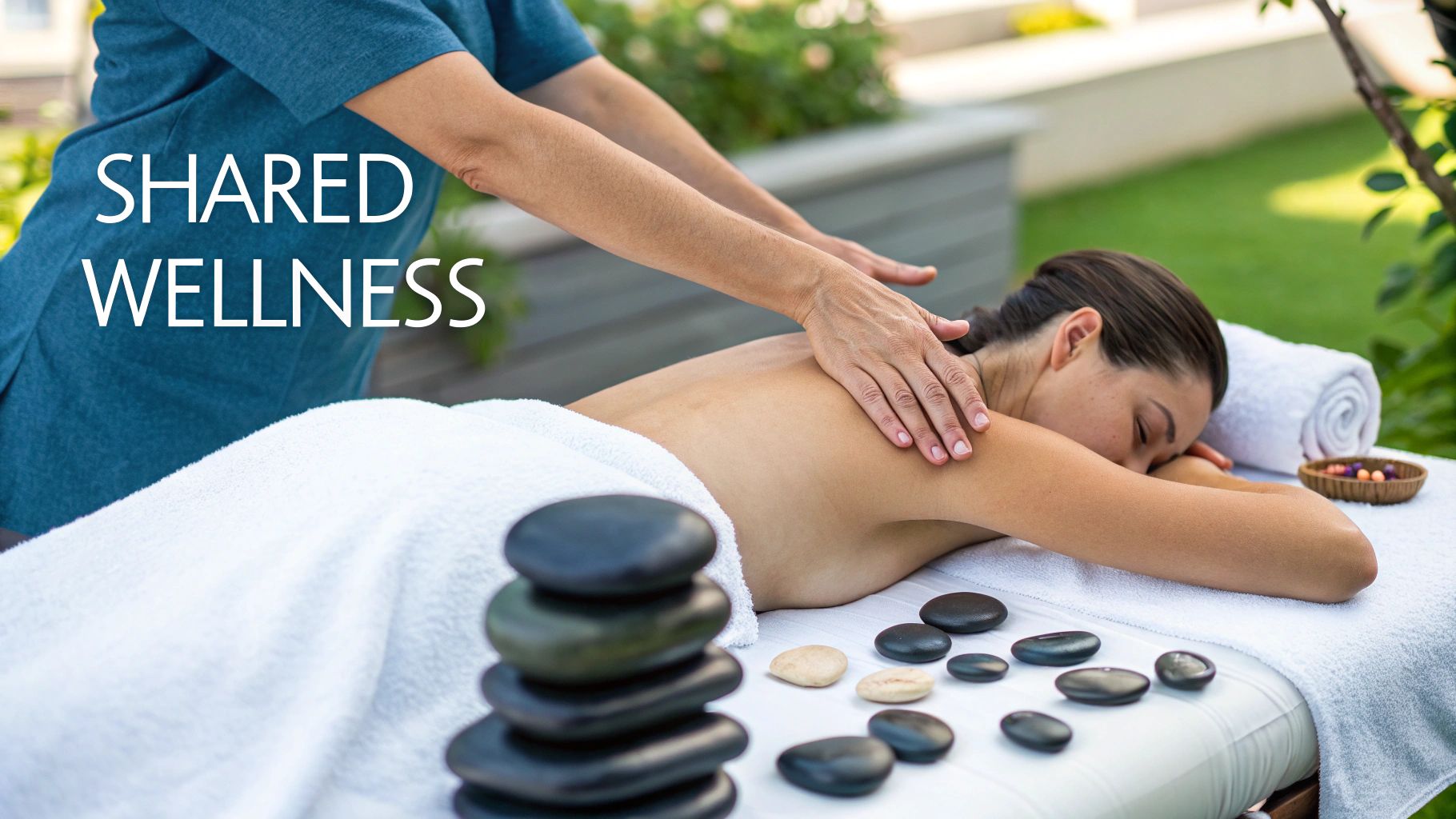 A couple receives a massage side-by-side in a tranquil spa room.