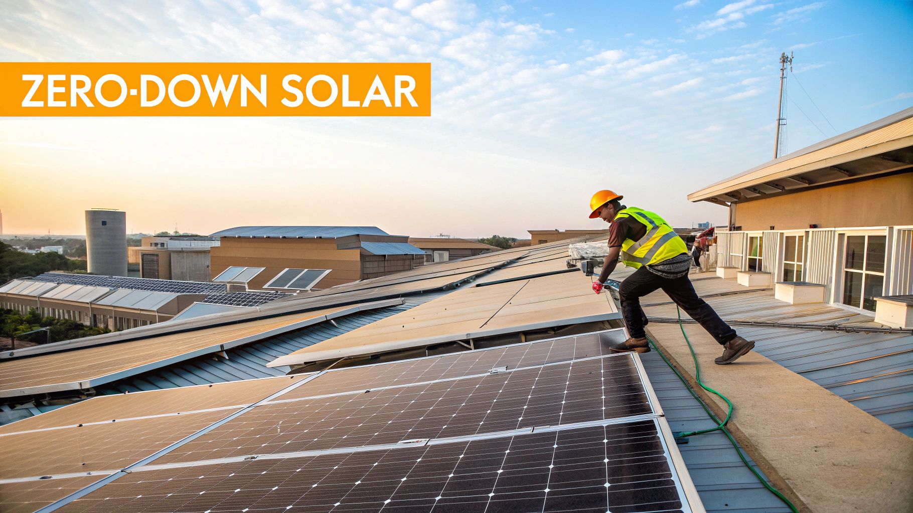 Solar panels installed on a commercial building roof