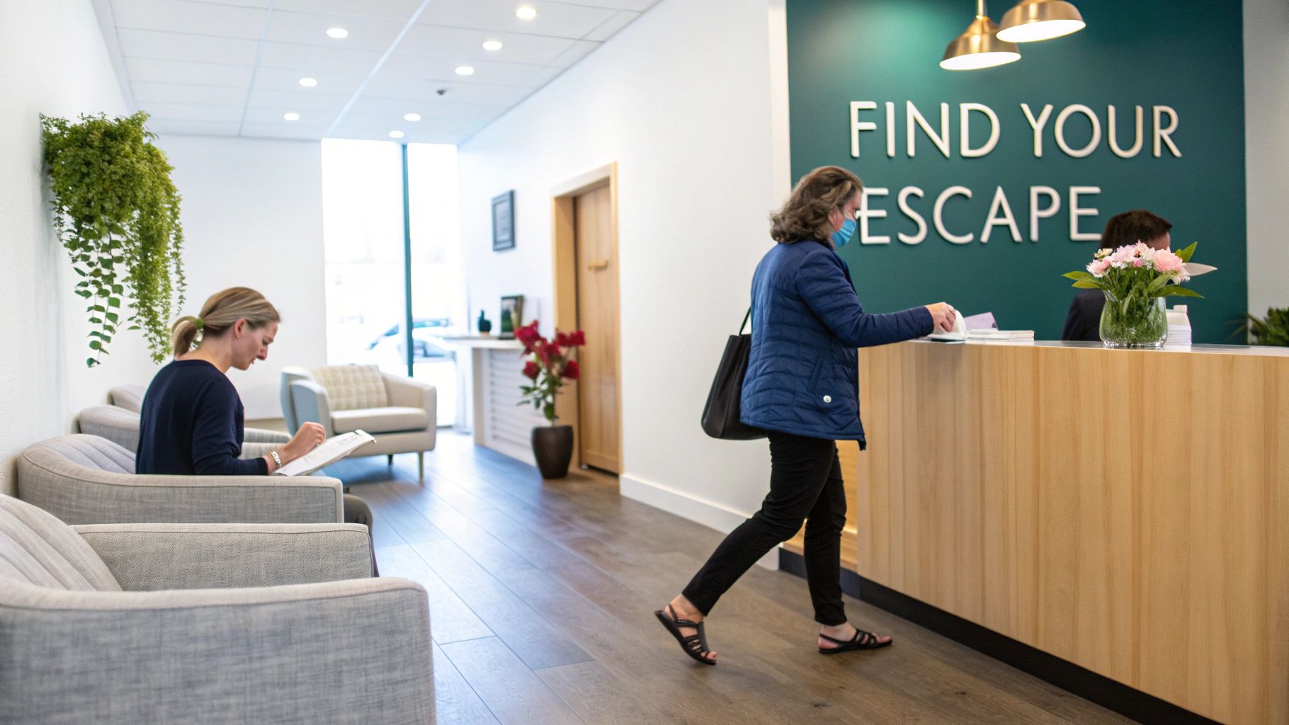 A tranquil spa room with a massage bed, decorated in neutral tones to create a calming atmosphere.