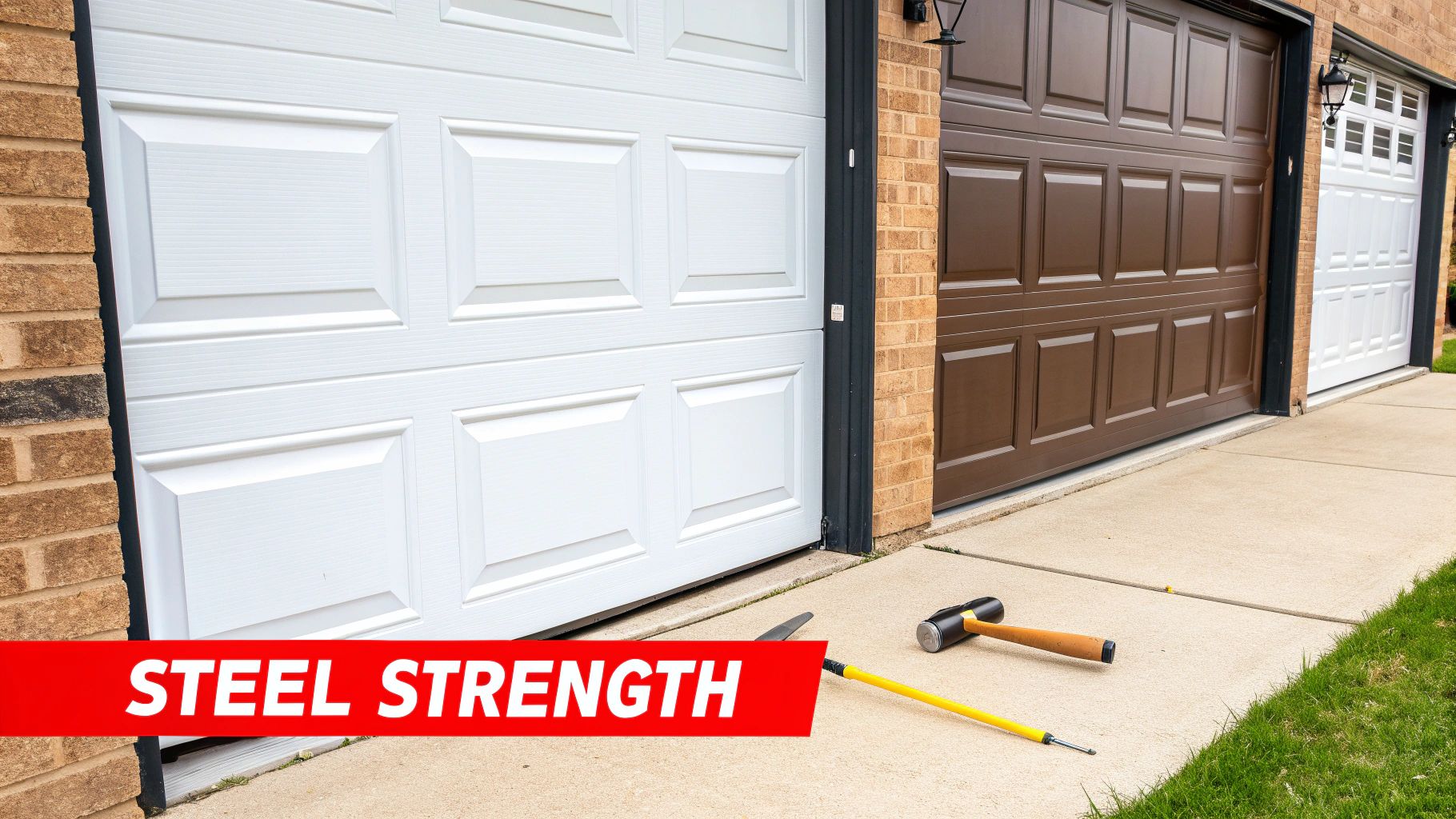 A beautiful home with a classic wood garage door that enhances its curb appeal.