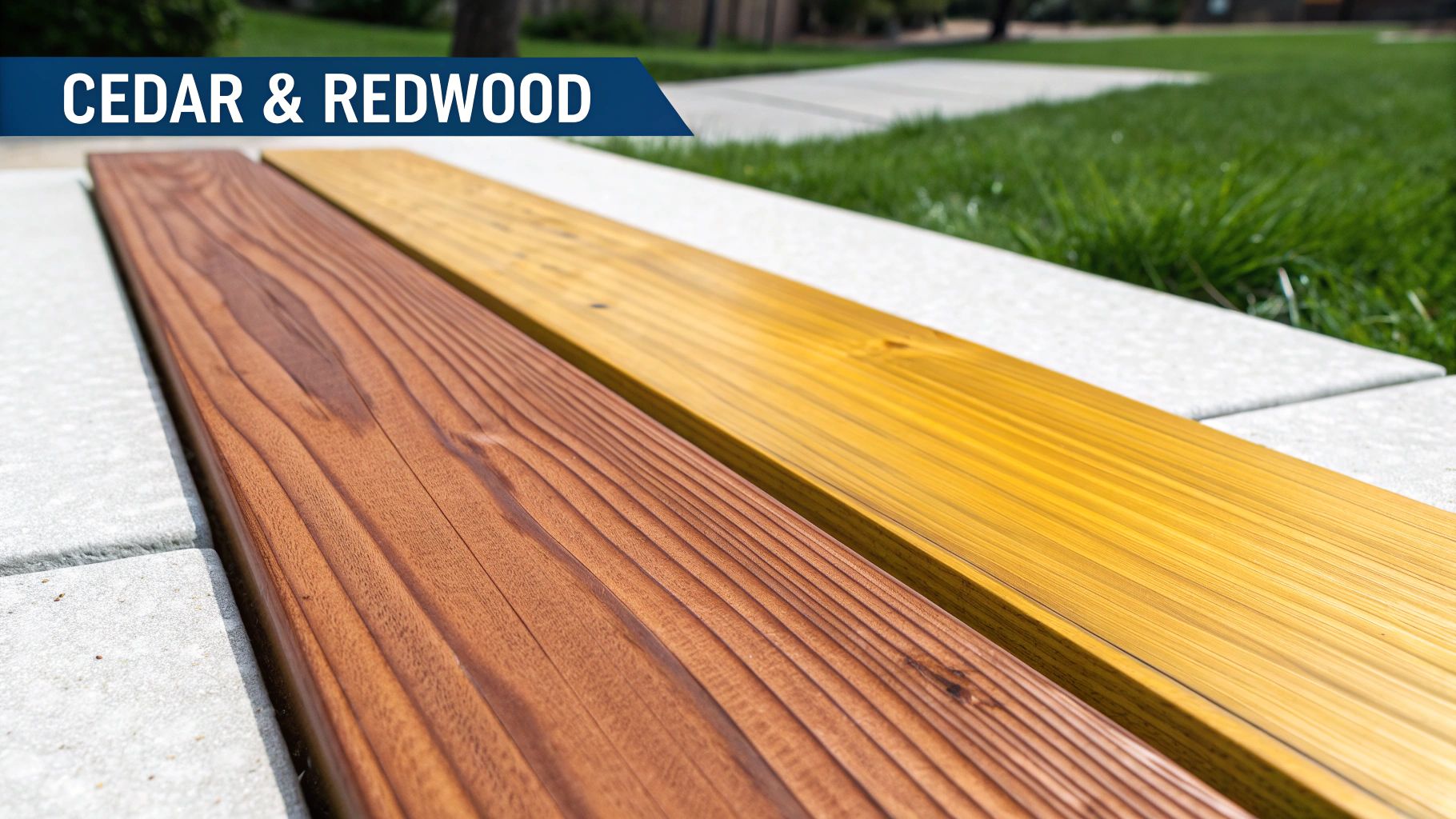A beautiful redwood deck with outdoor furniture, showcasing its rich color.