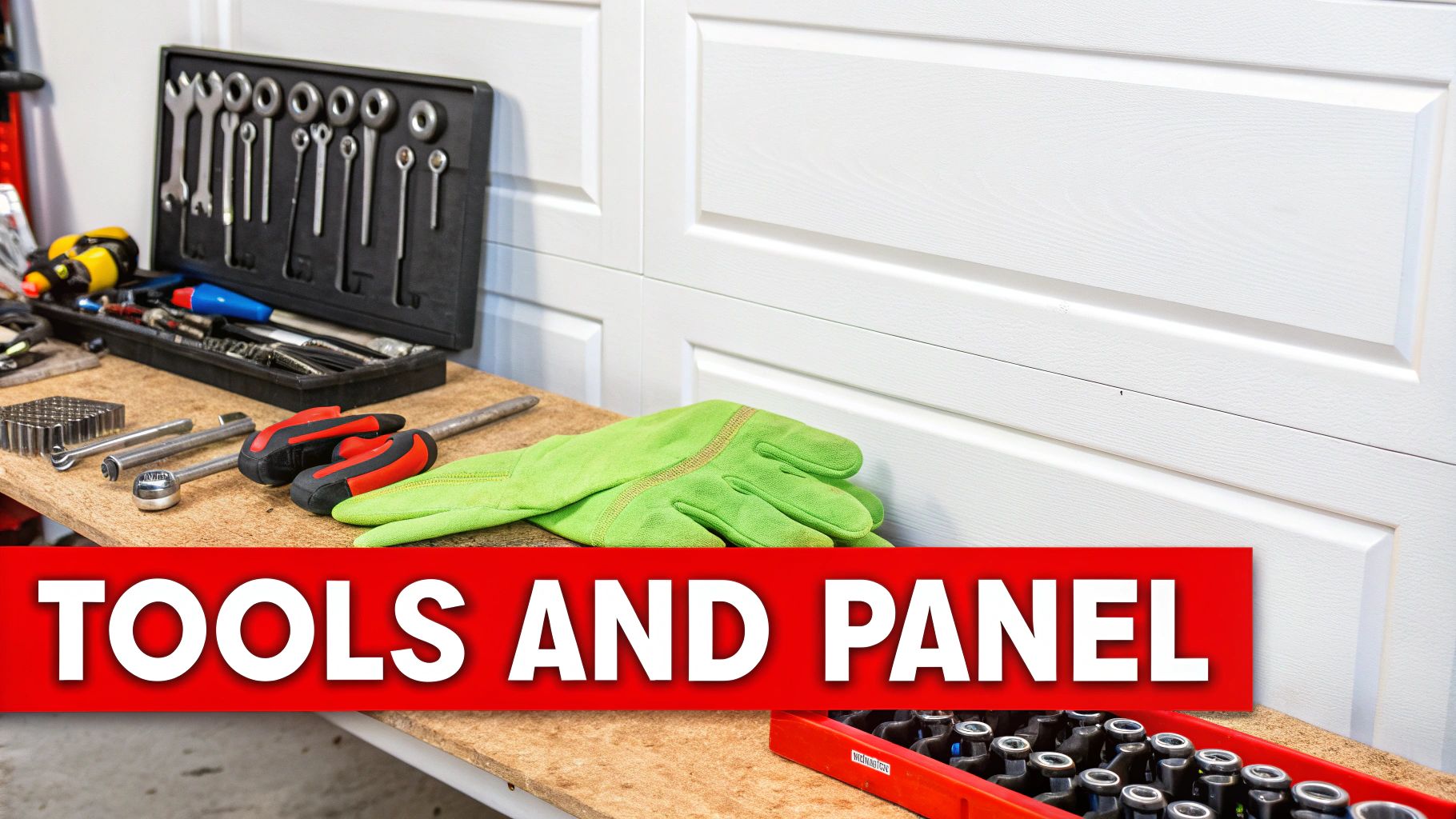A technician examining the manufacturer's label on a garage door to identify the model and serial number.