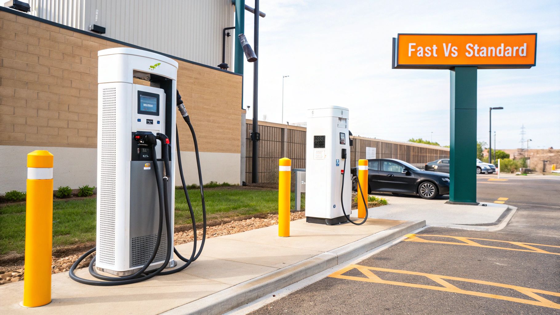 EV charging station with two different types of chargers