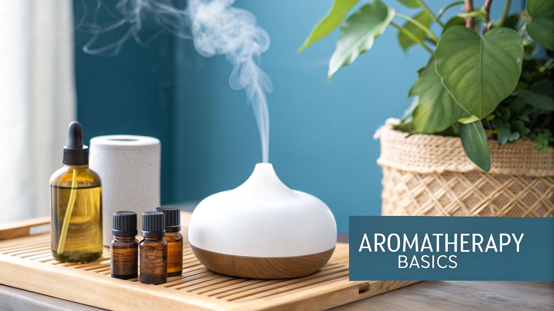 A collection of essential oil bottles arranged neatly on a wooden surface with dried flowers.