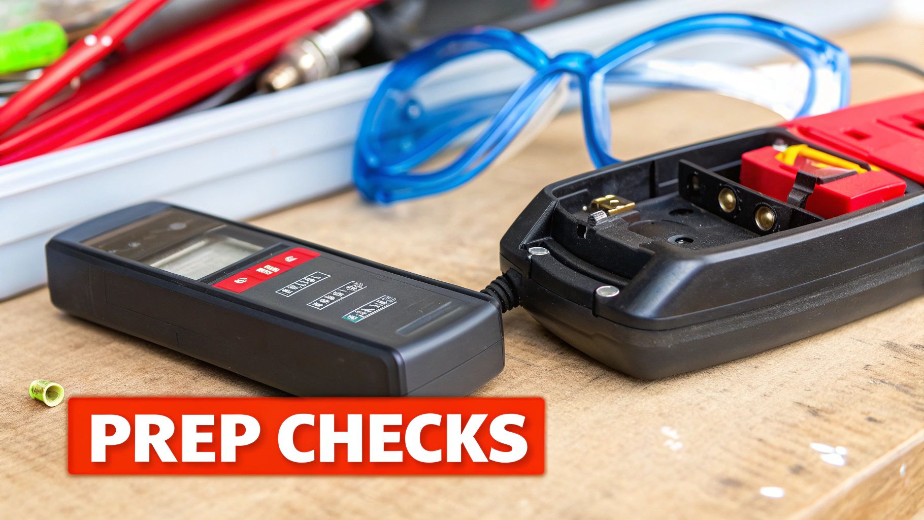 A close-up of a garage door opener motor unit, highlighting the 'Learn' button and antenna wire.