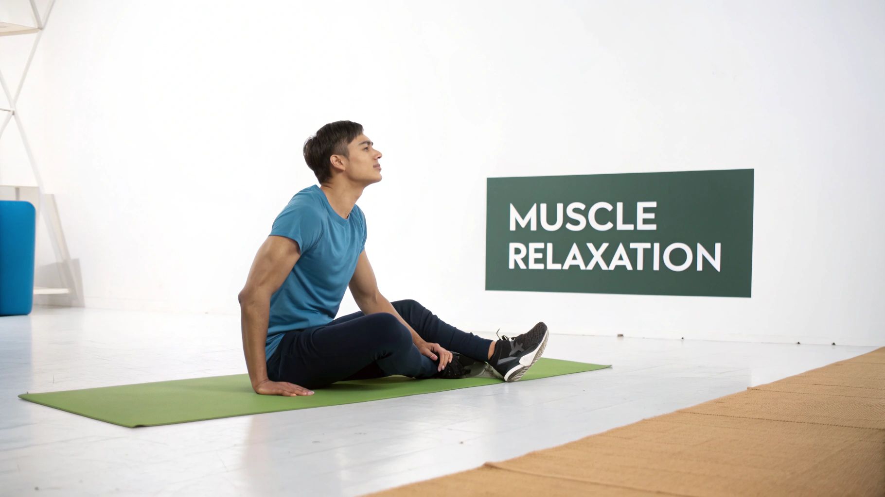 A woman practicing Progressive Muscle Relaxation by tensing and relaxing her hand muscles.