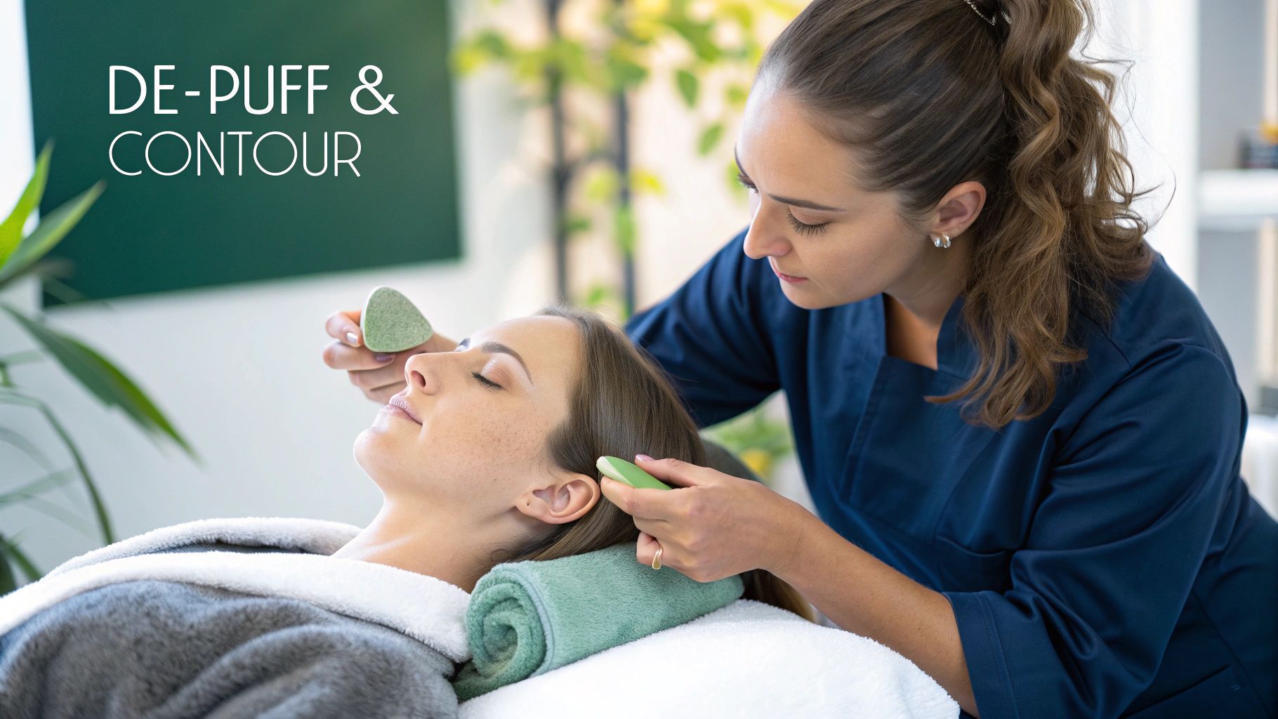 A woman receiving a lymphatic drainage facial massage.