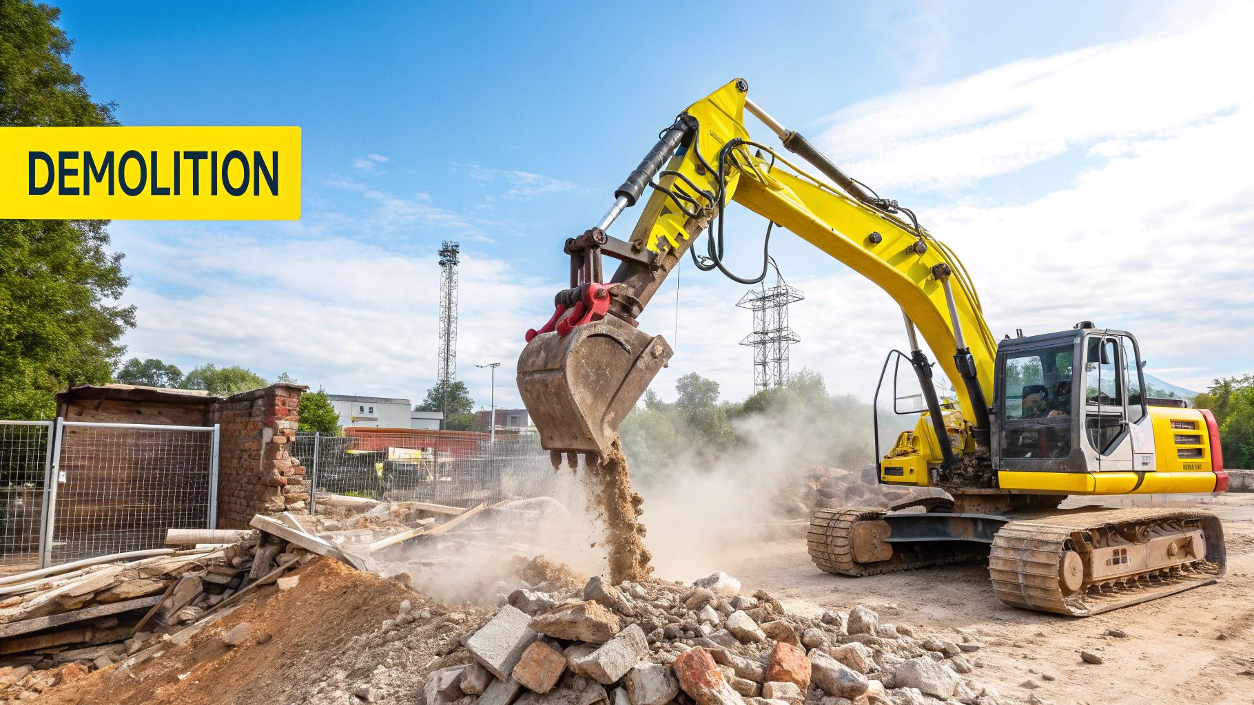 Amphibious excavator working in a swampy area near a pipeline.