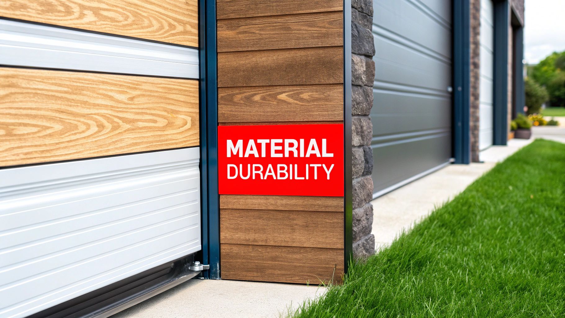 A close-up of a high-quality steel garage door, showing its texture and durability.