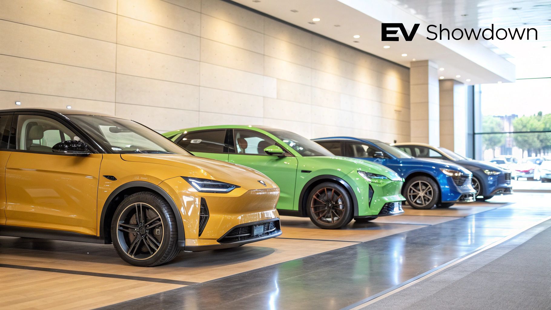 Three modern electric cars charging in a row