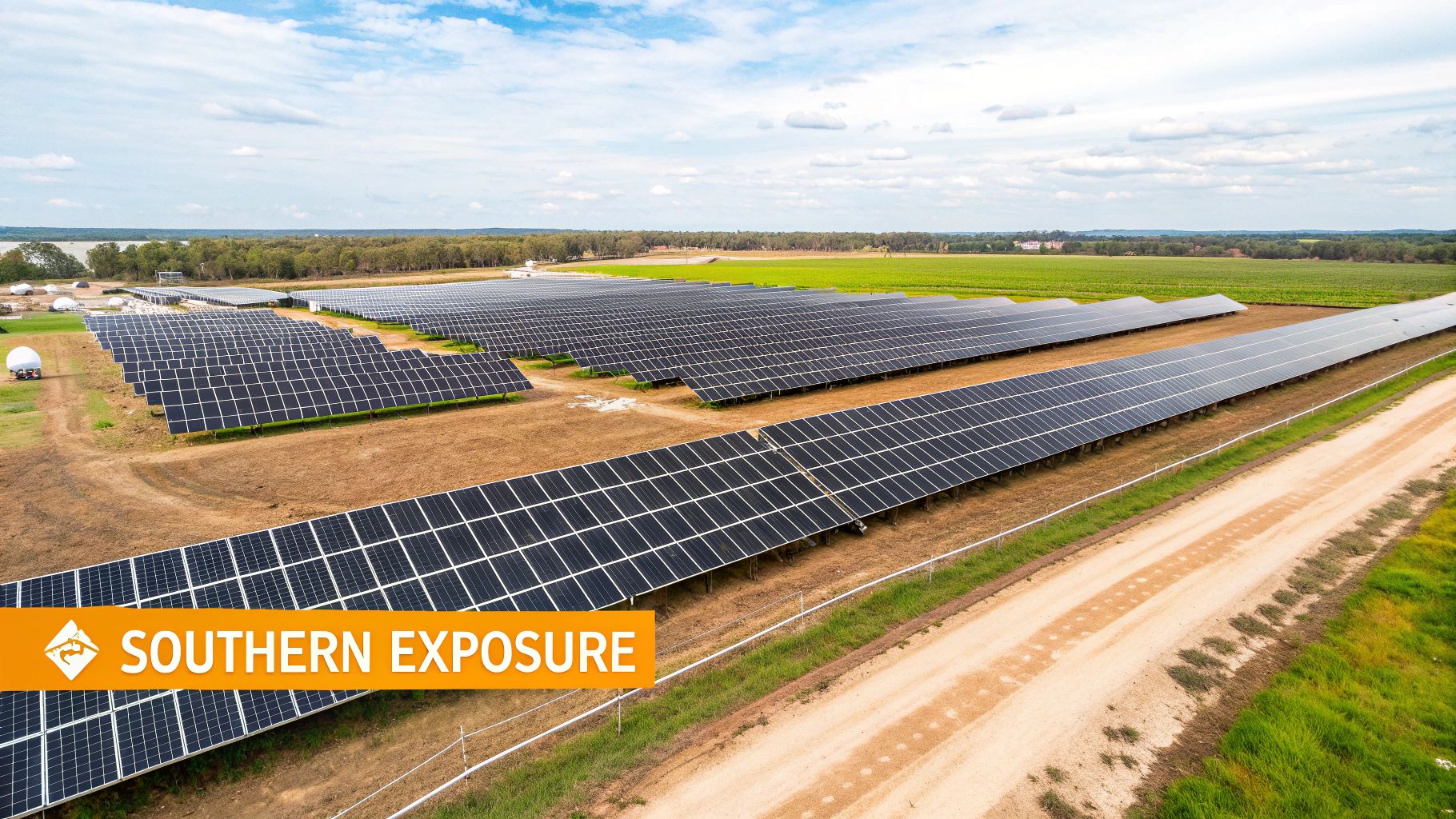 A diagram showing the sun's path across the southern sky in New York, with solar panels optimally facing south to capture maximum light.