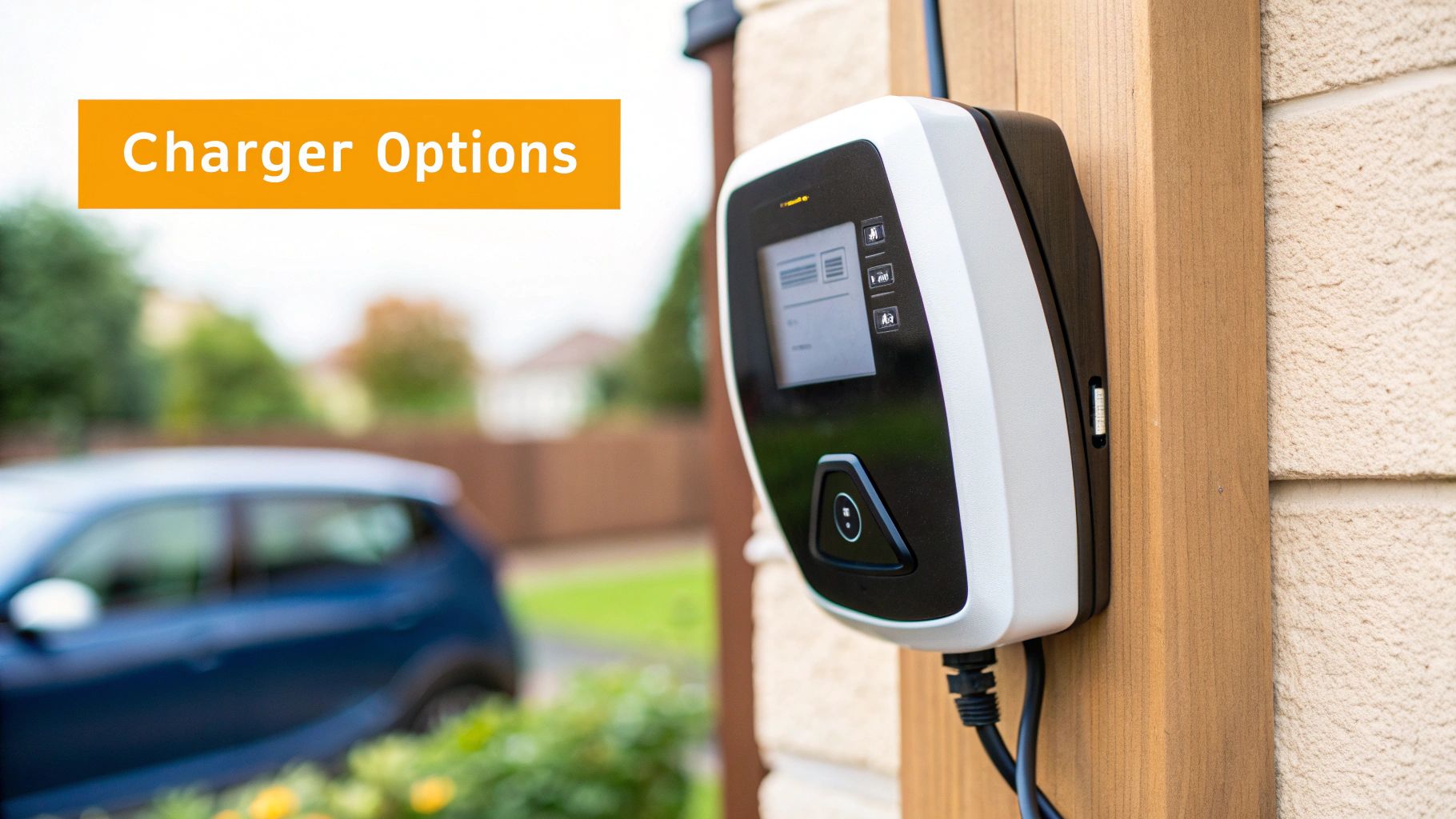 EV charger plugged into a car in a garage