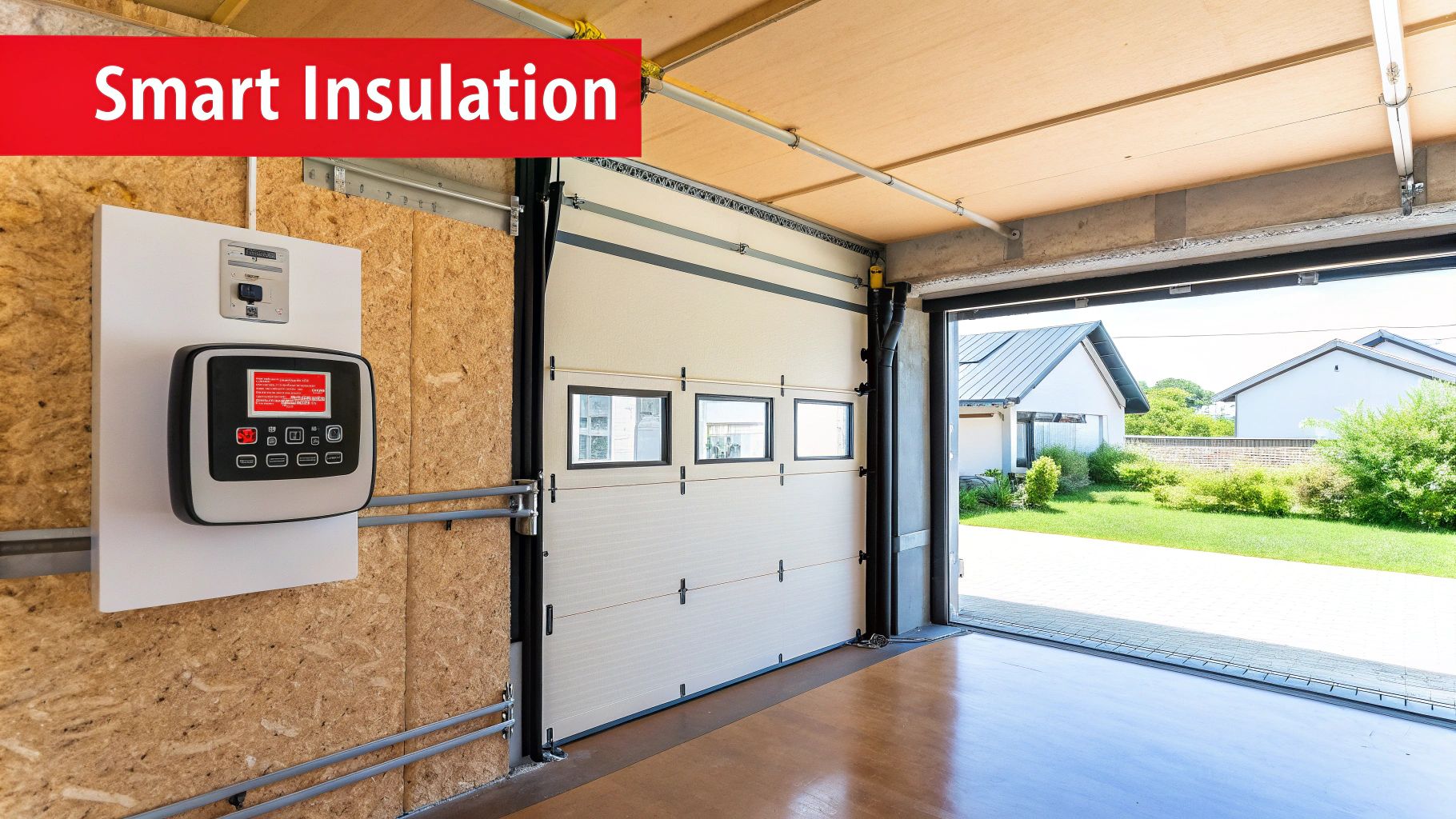 A sleek, modern garage door with integrated technology and excellent insulation.